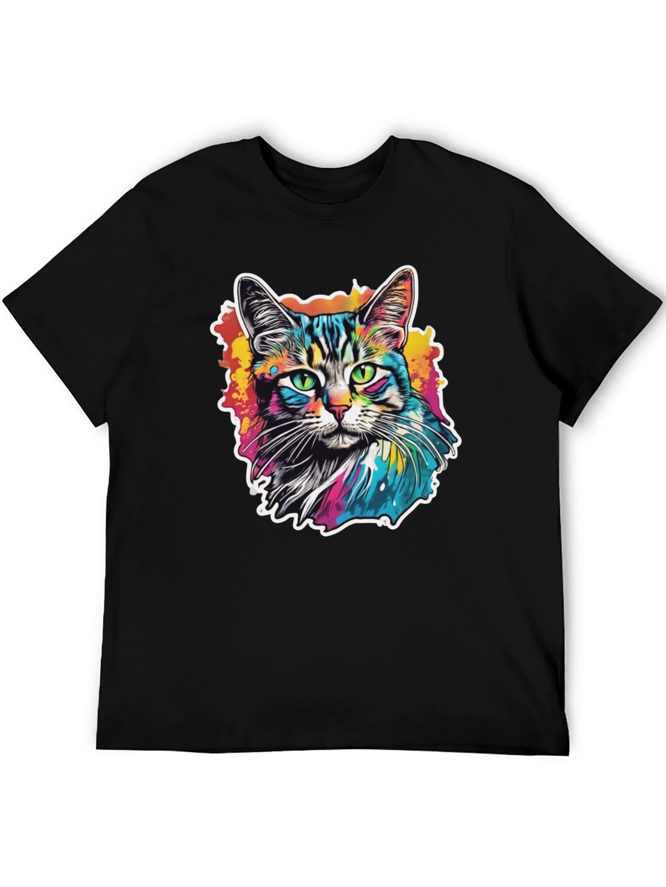 Psychedelic Cat Graphic Black T-Shirt