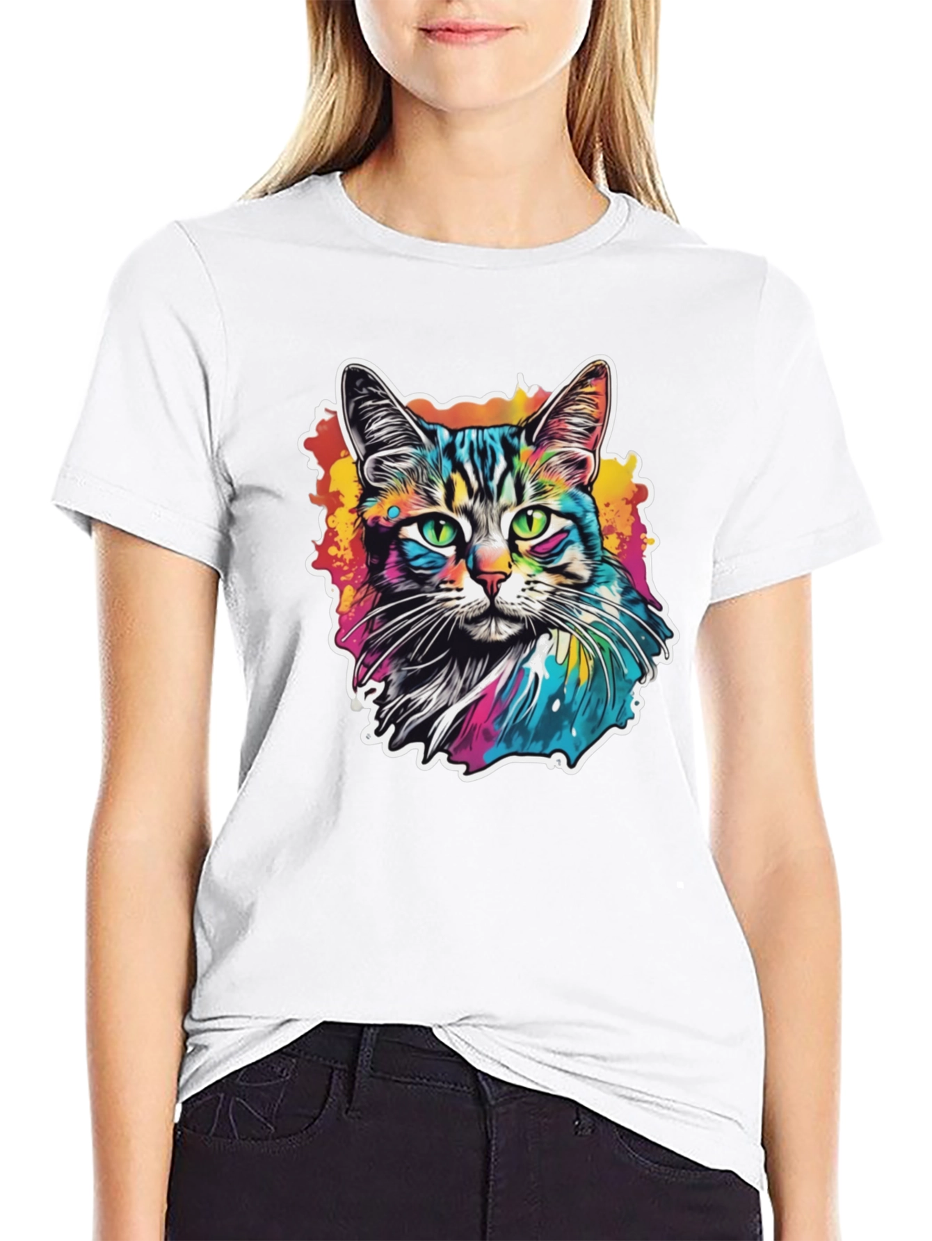 Psychedelic Cat Graphic Black T-Shirt