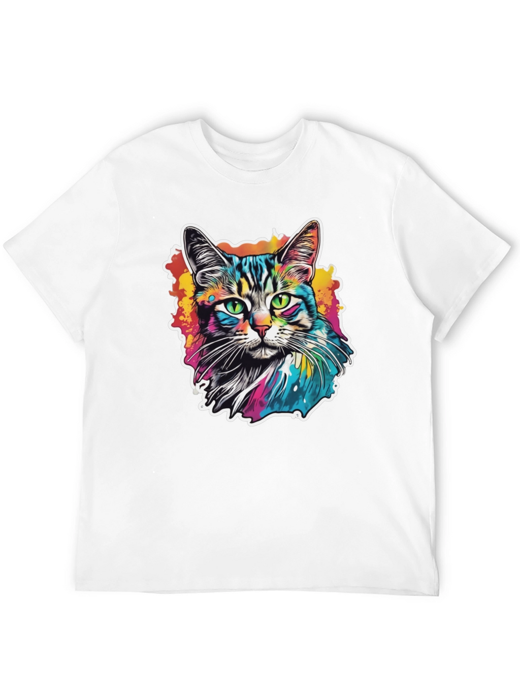 Psychedelic Cat Graphic Black T-Shirt