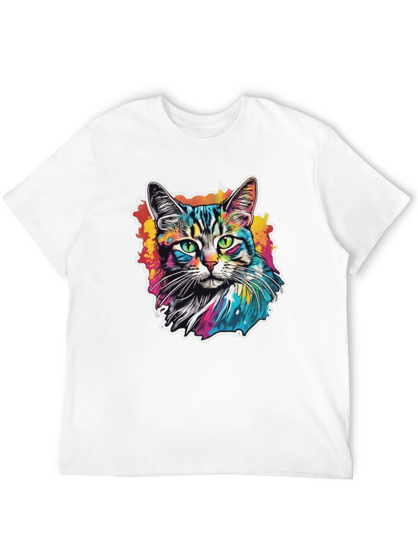Psychedelic Cat Graphic Black T-Shirt