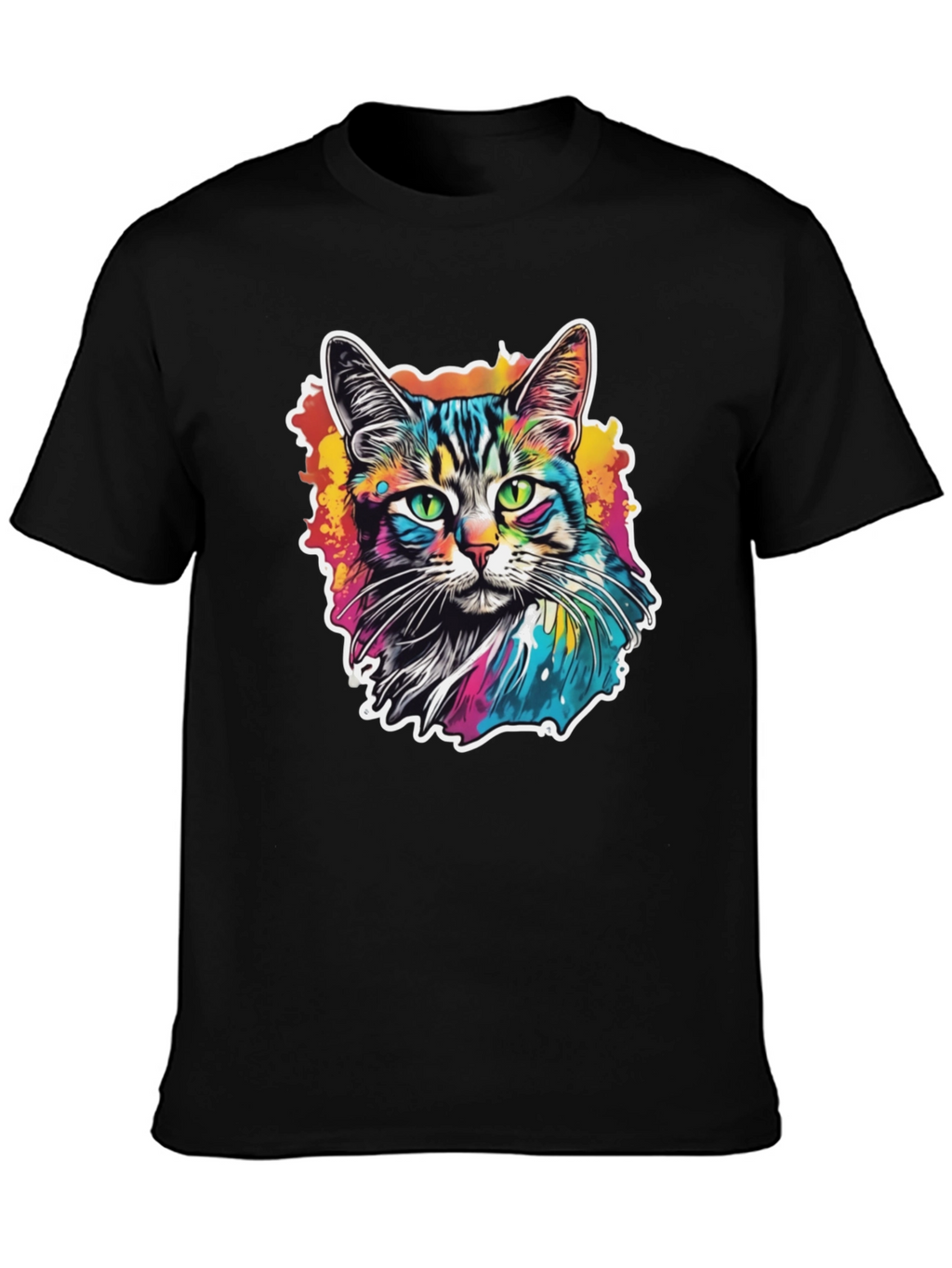 Psychedelic Cat Graphic Black T-Shirt
