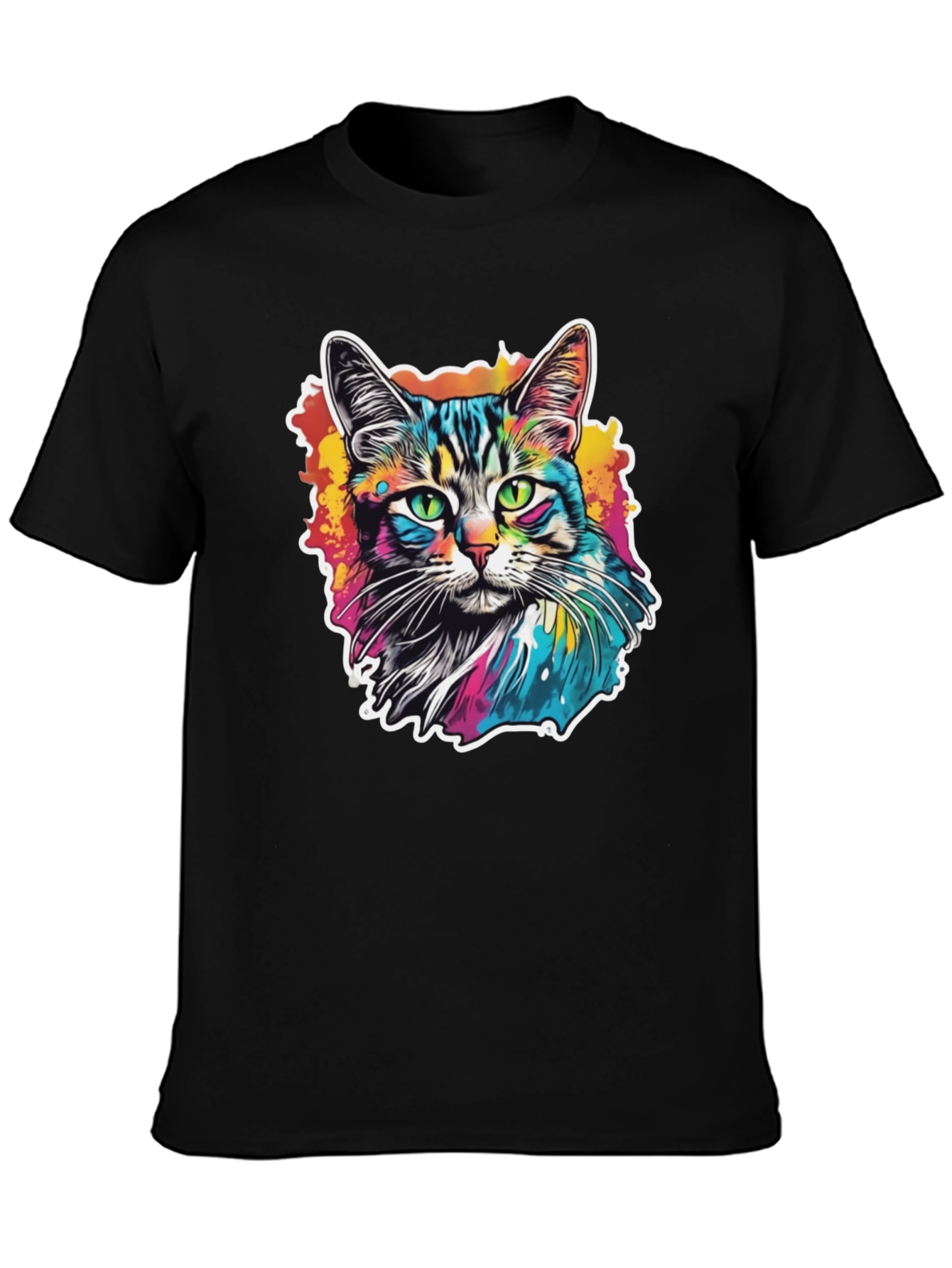 Psychedelic Cat Graphic Black T-Shirt