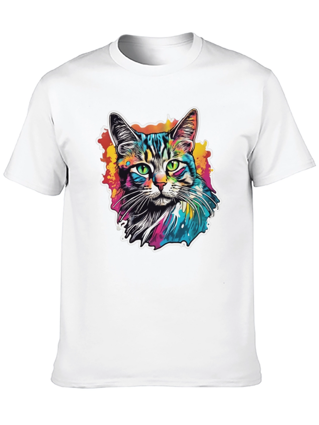 Psychedelic Cat Graphic Black T-Shirt