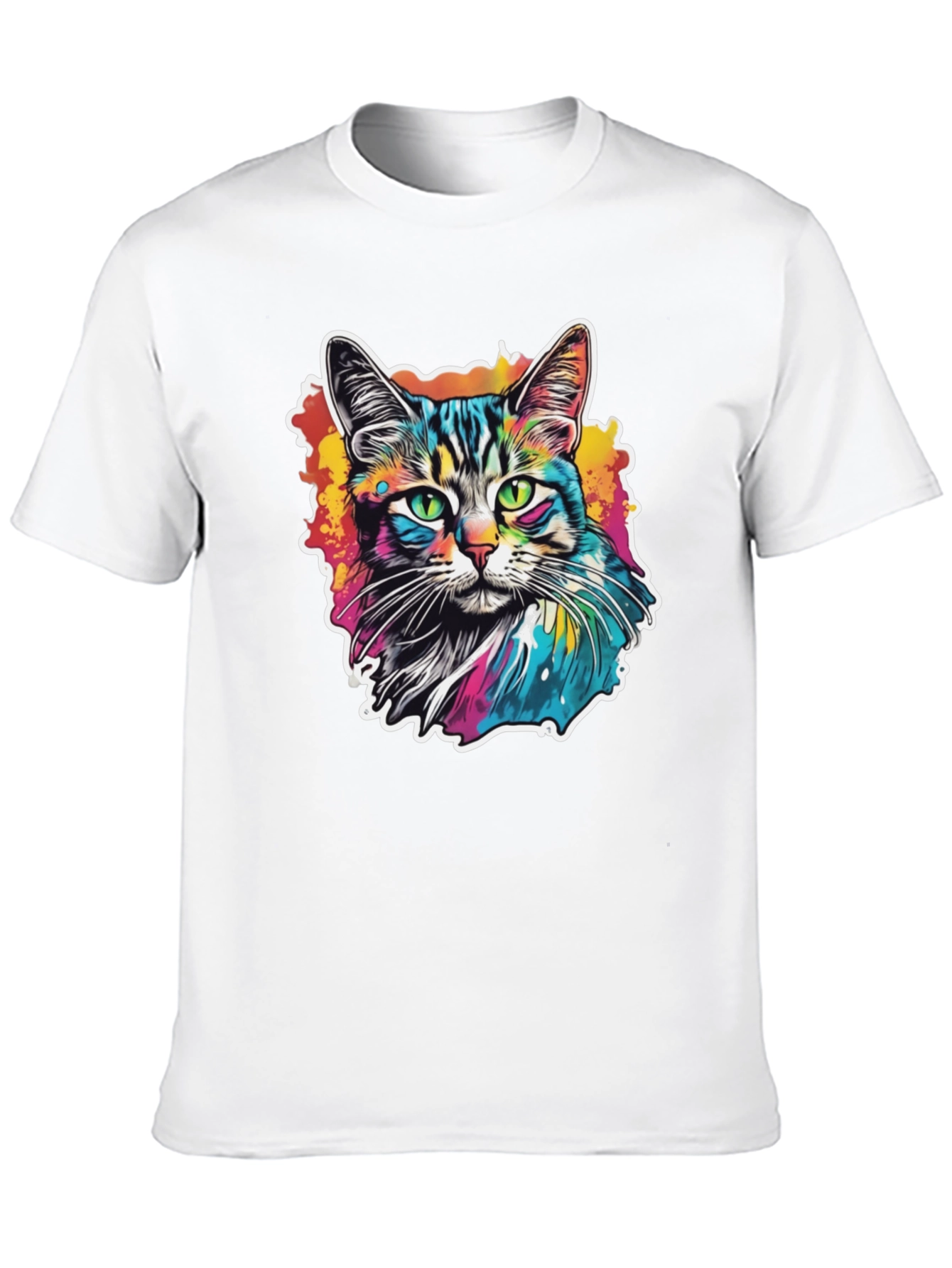 Psychedelic Cat Graphic Black T-Shirt
