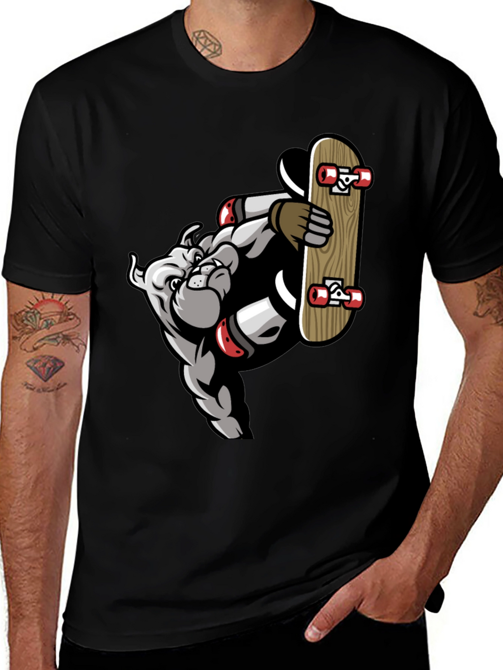 Bulldog Skateboarder Graphic Tee - Cool Streetwear