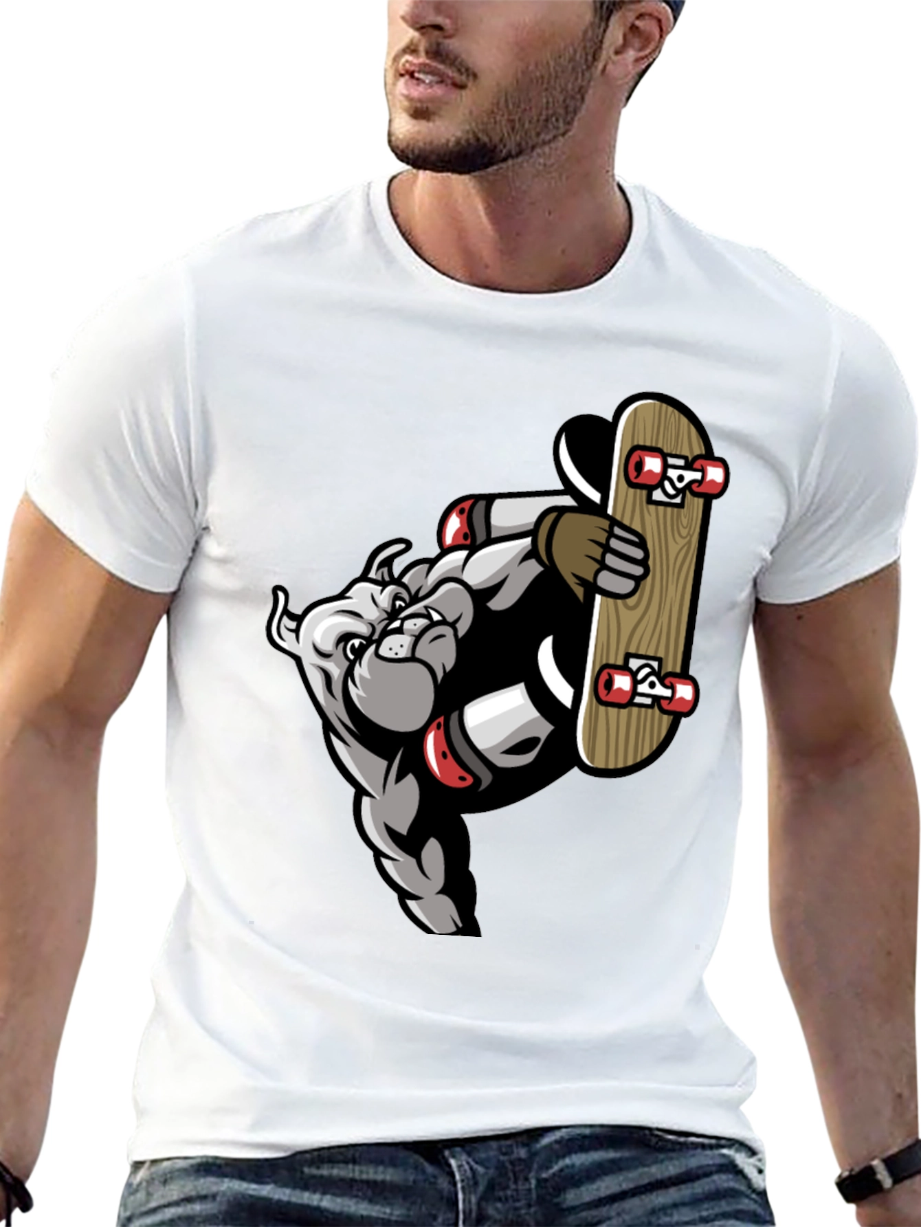 Bulldog Skateboarder Graphic Tee - Cool Streetwear