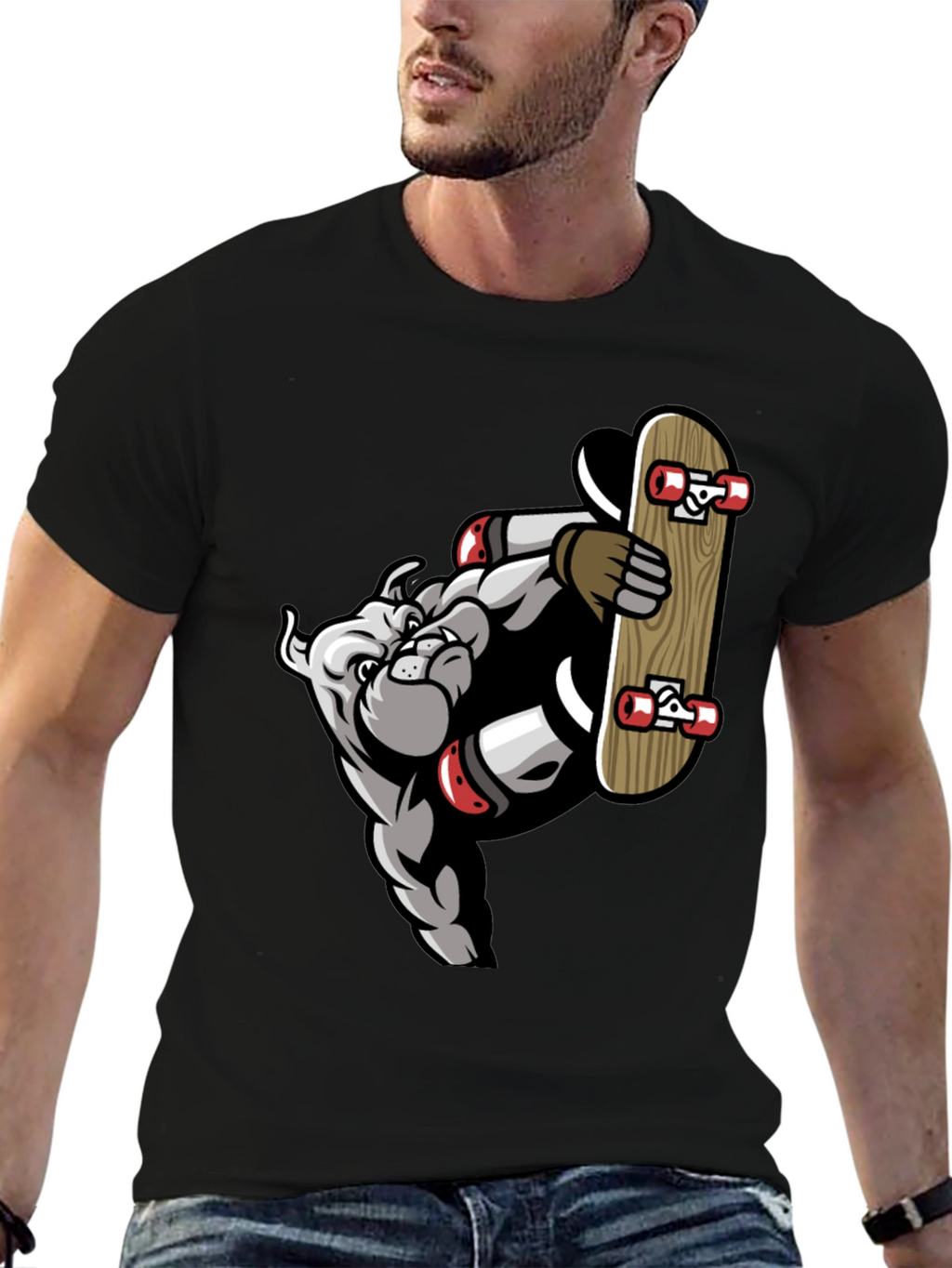 Bulldog Skateboarder Graphic Tee - Cool Streetwear
