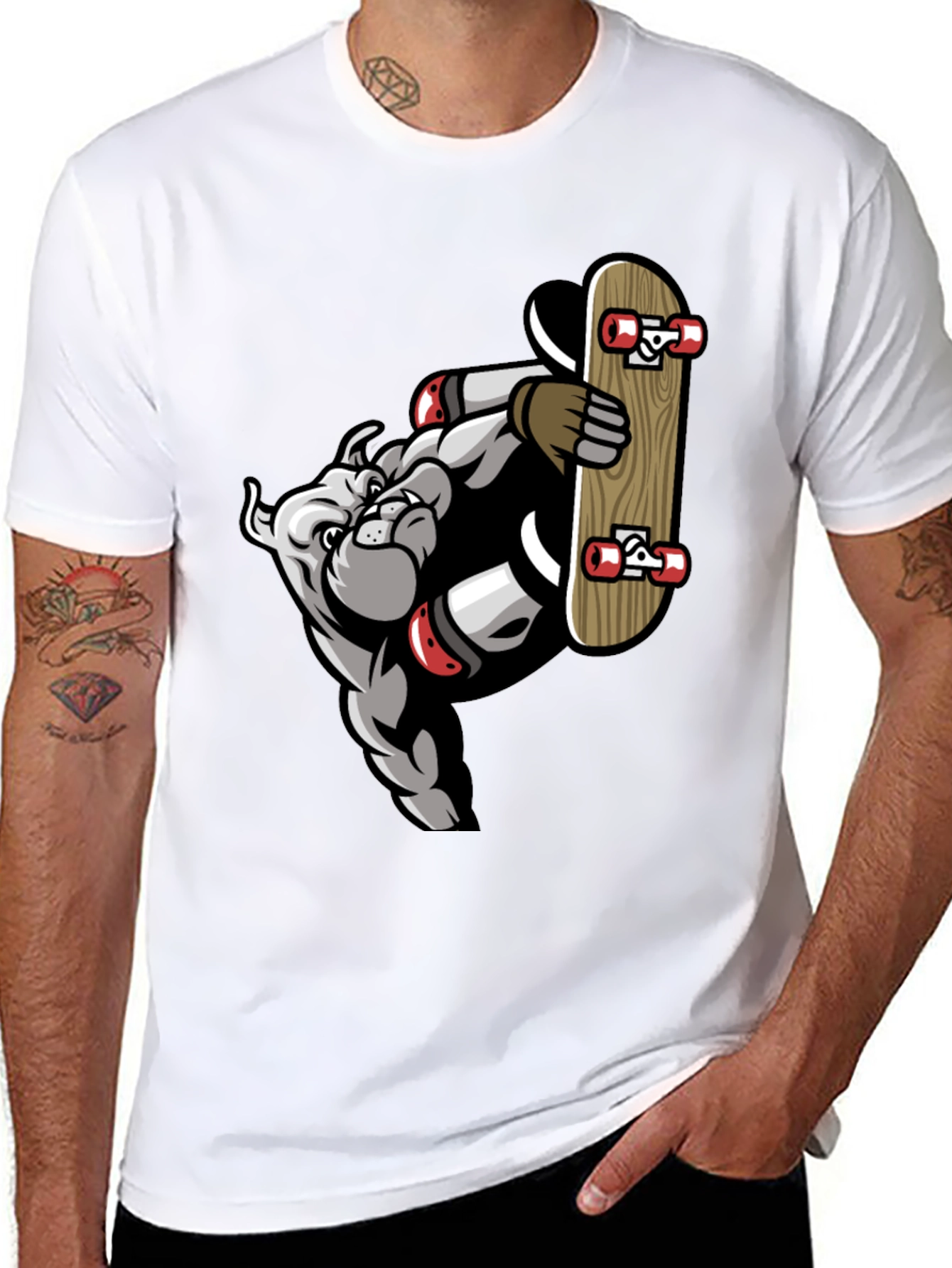 Bulldog Skateboarder Graphic Tee - Cool Streetwear