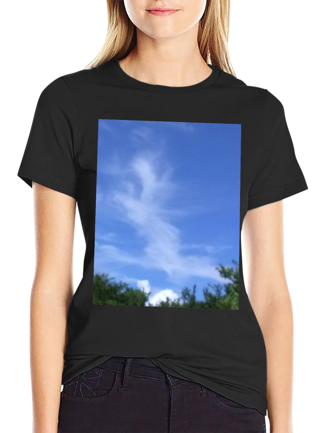 Sky Cloud Nature Graphic Tee - Black Unisex T-Shirt