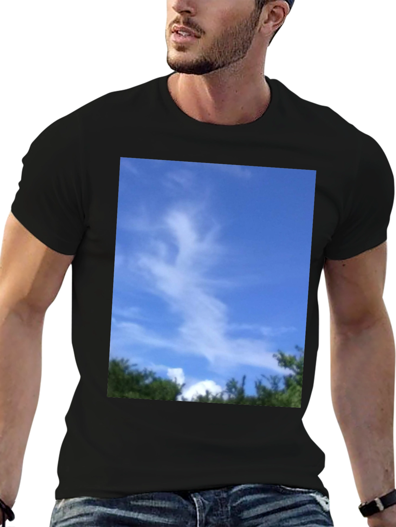 Sky Cloud Nature Graphic Tee - Black Unisex T-Shirt