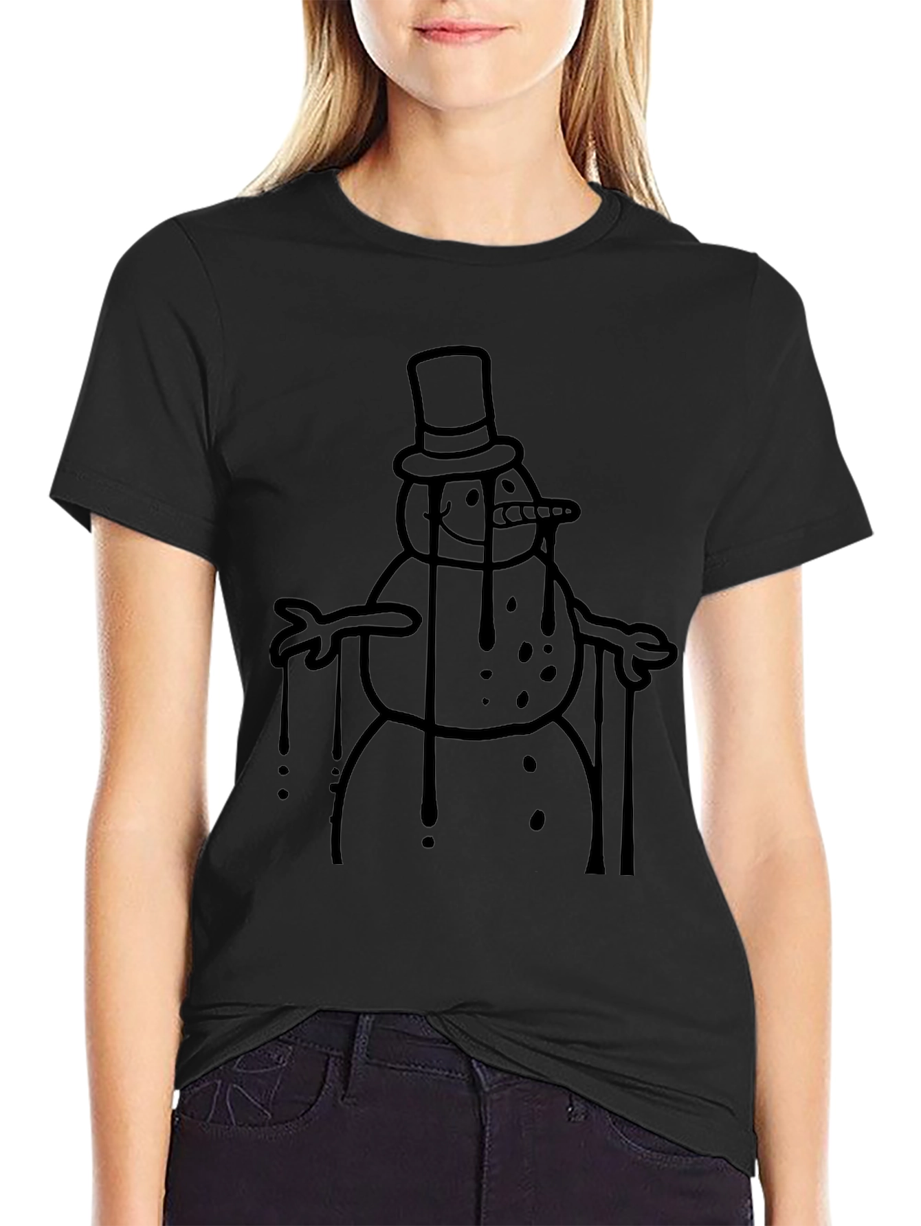 Melting Snowman Graphic Tee - Black