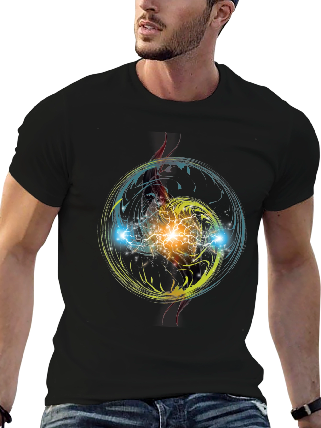 Electric Burst Graphic Tee - Stylish Black T-Shirt