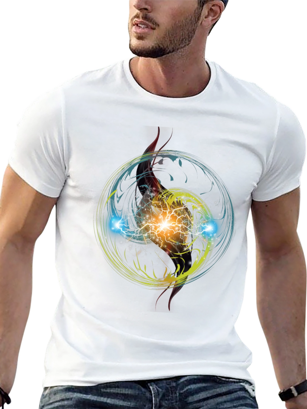 Electric Burst Graphic Tee - Stylish Black T-Shirt