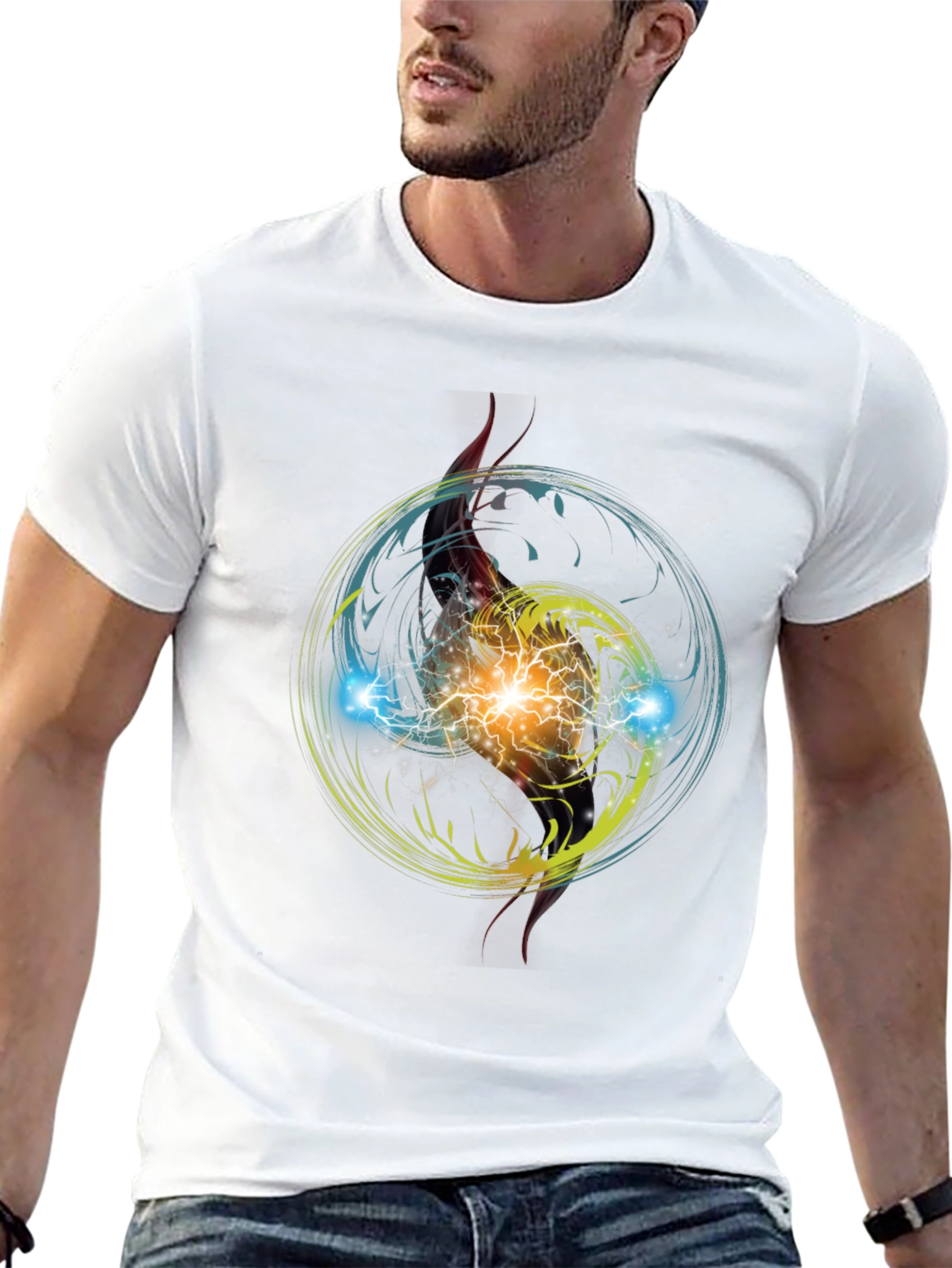 Electric Burst Graphic Tee - Stylish Black T-Shirt