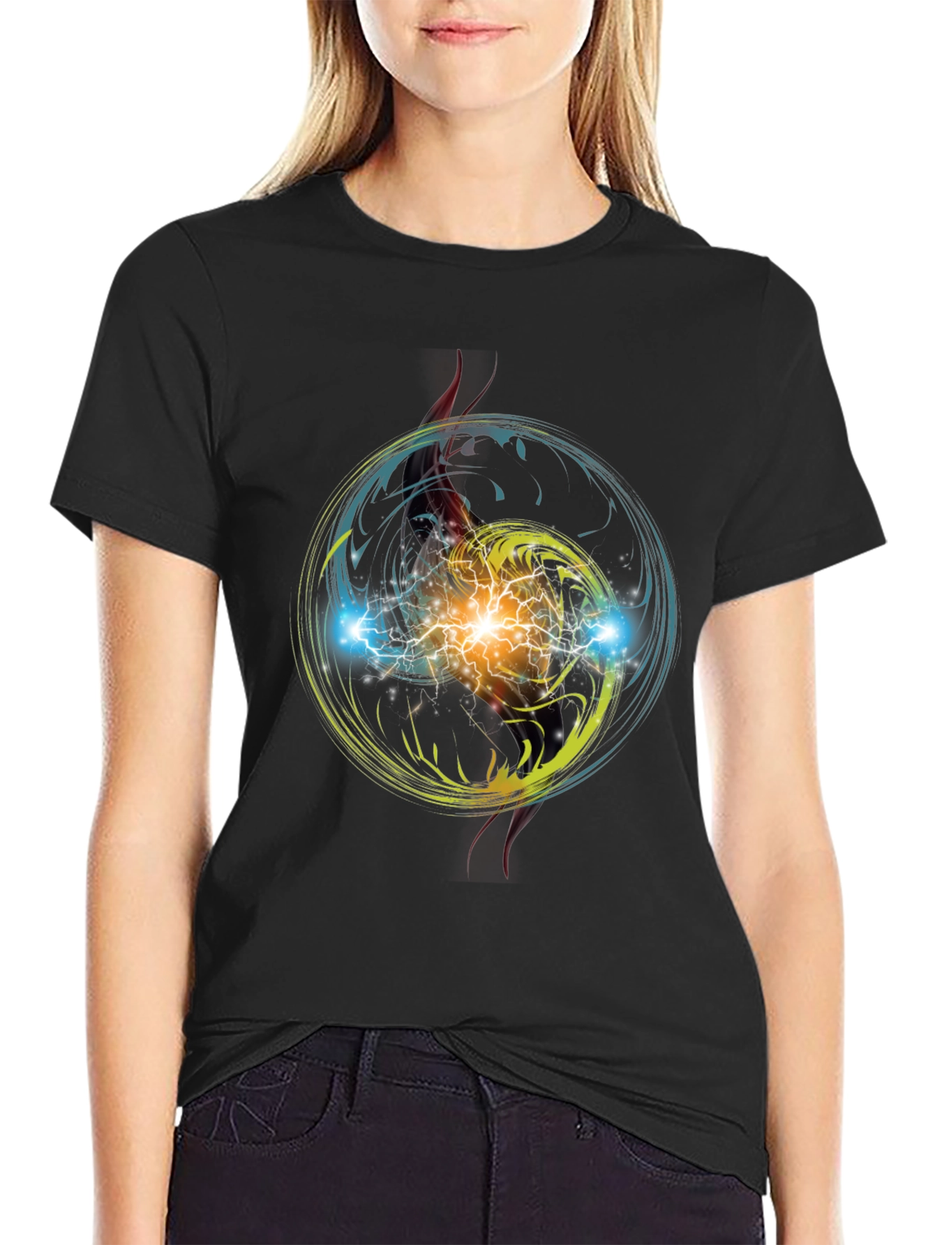Electric Burst Graphic Tee - Stylish Black T-Shirt