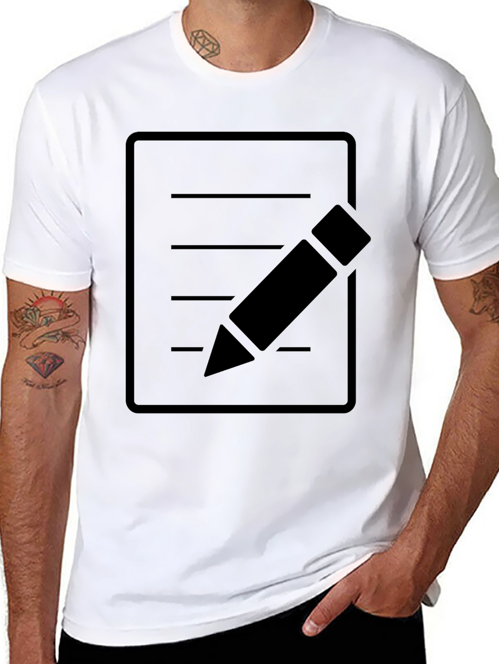 Minimalist Notepad and Pencil Graphic T-Shirt