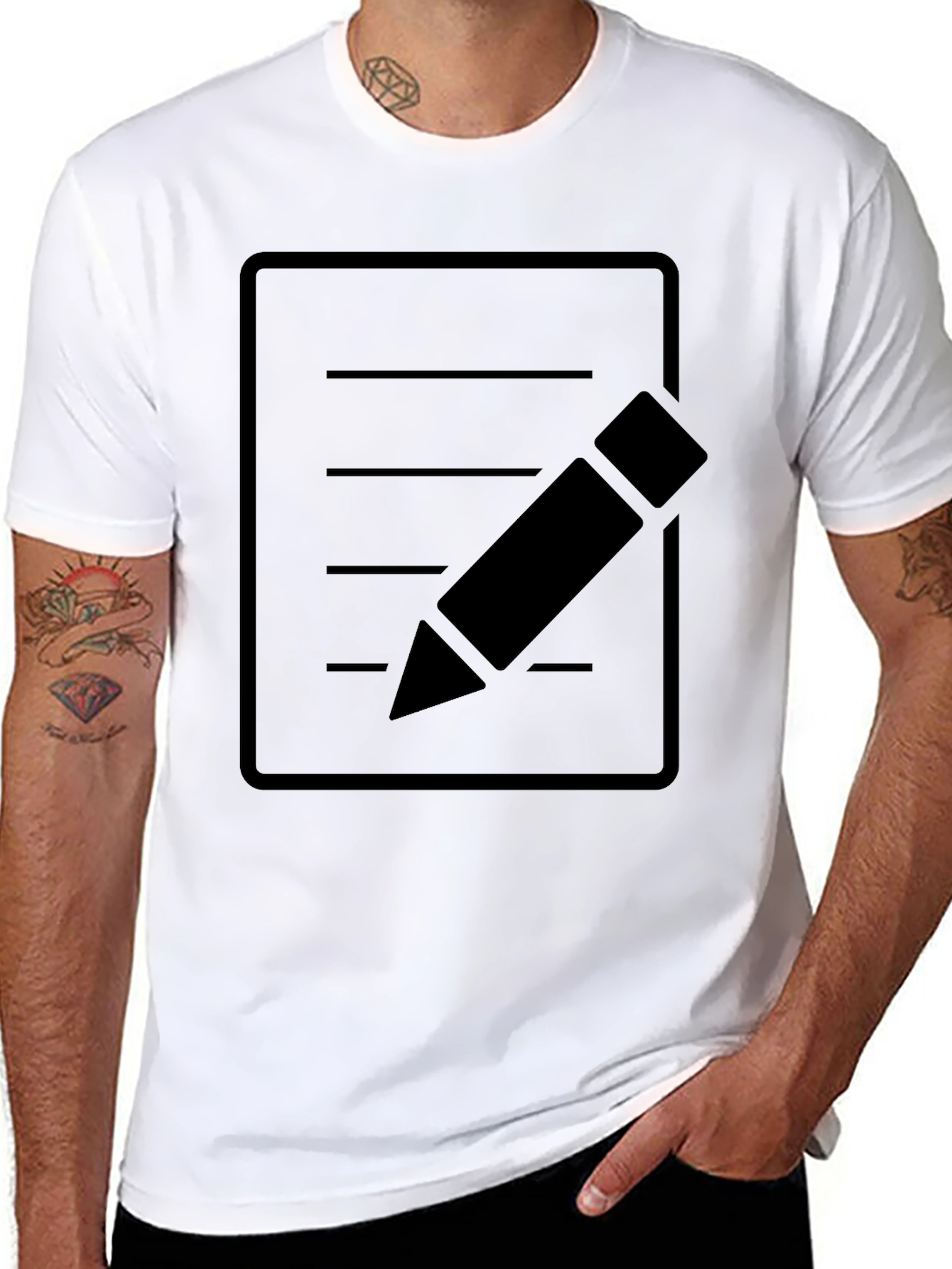 Minimalist Notepad and Pencil Graphic T-Shirt
