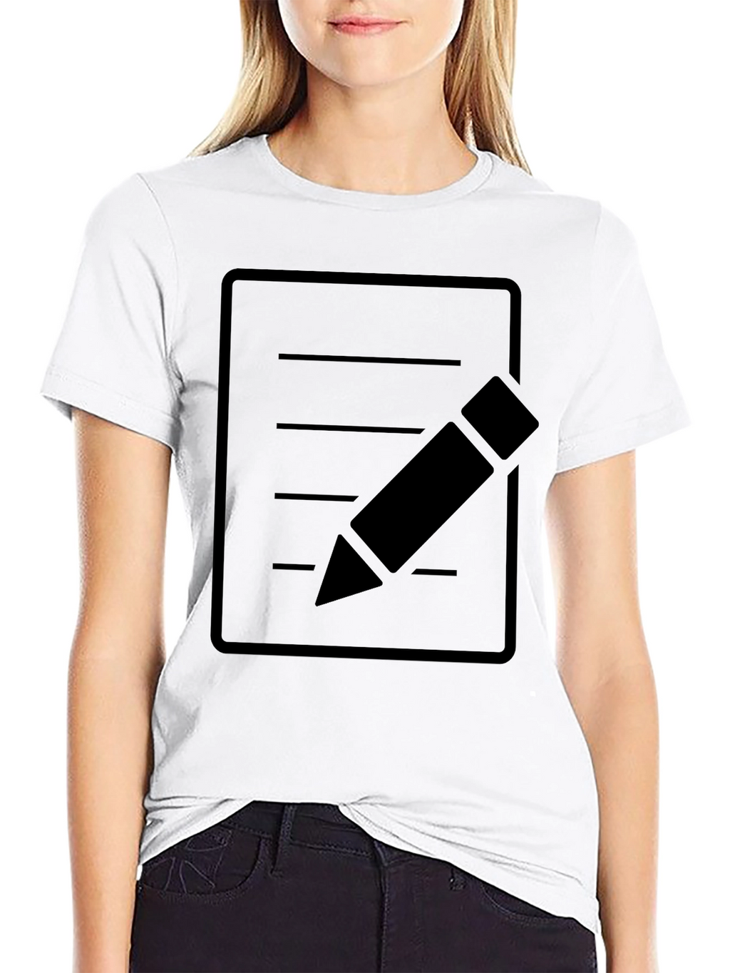 Minimalist Notepad and Pencil Graphic T-Shirt