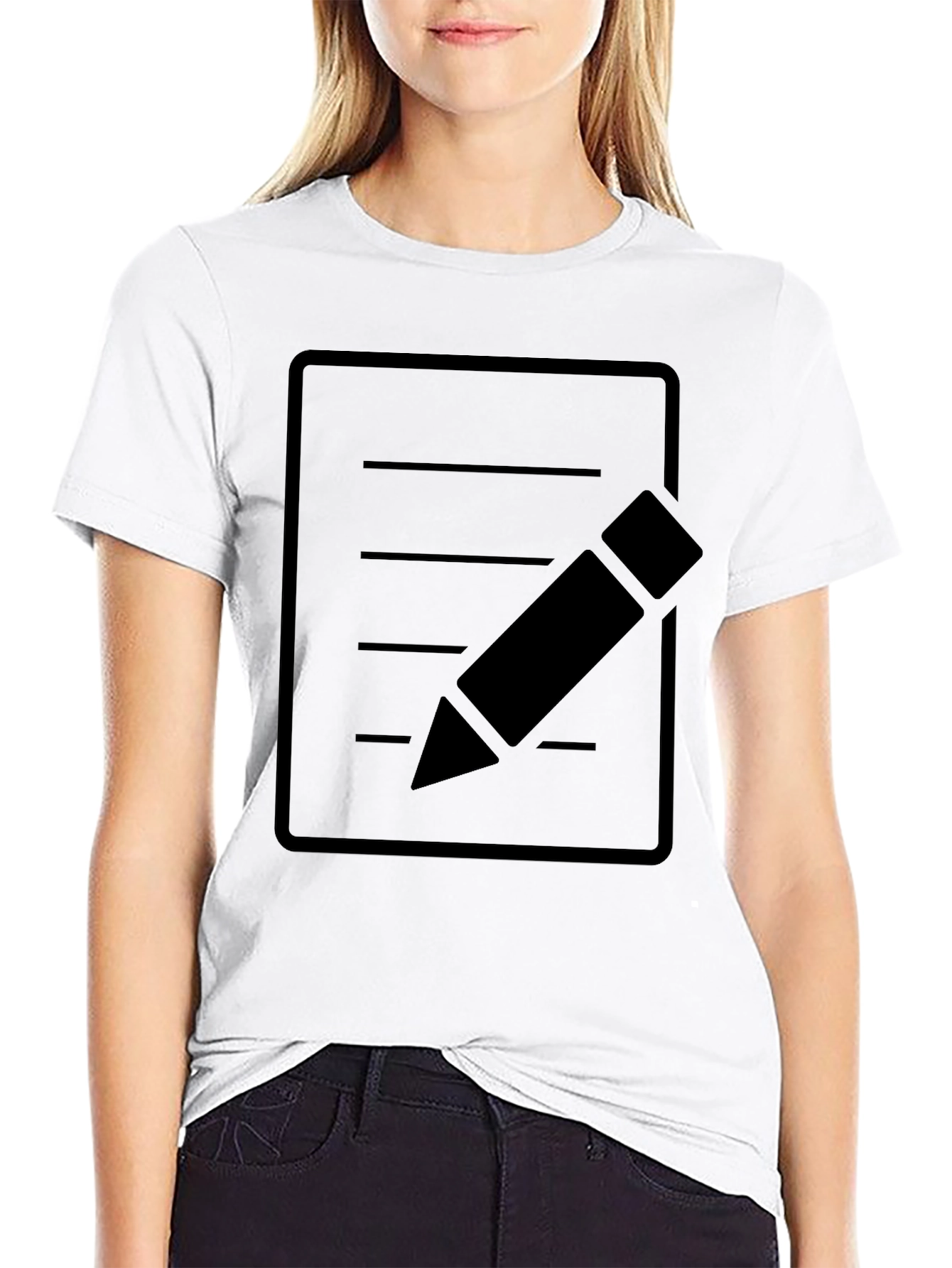 Minimalist Notepad and Pencil Graphic T-Shirt