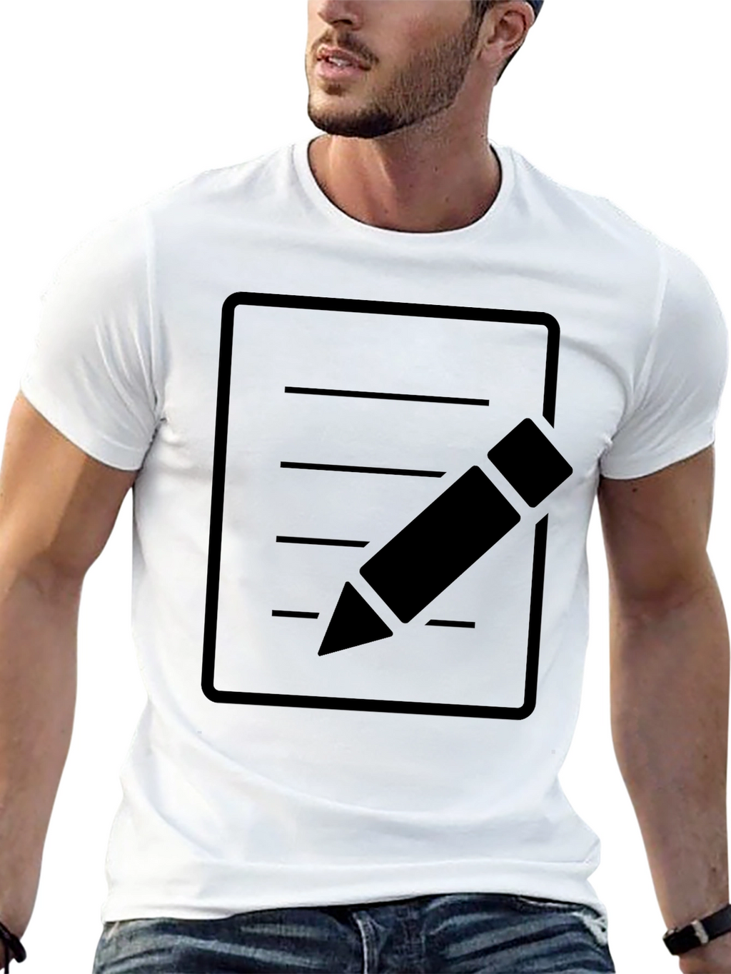 Minimalist Notepad and Pencil Graphic T-Shirt