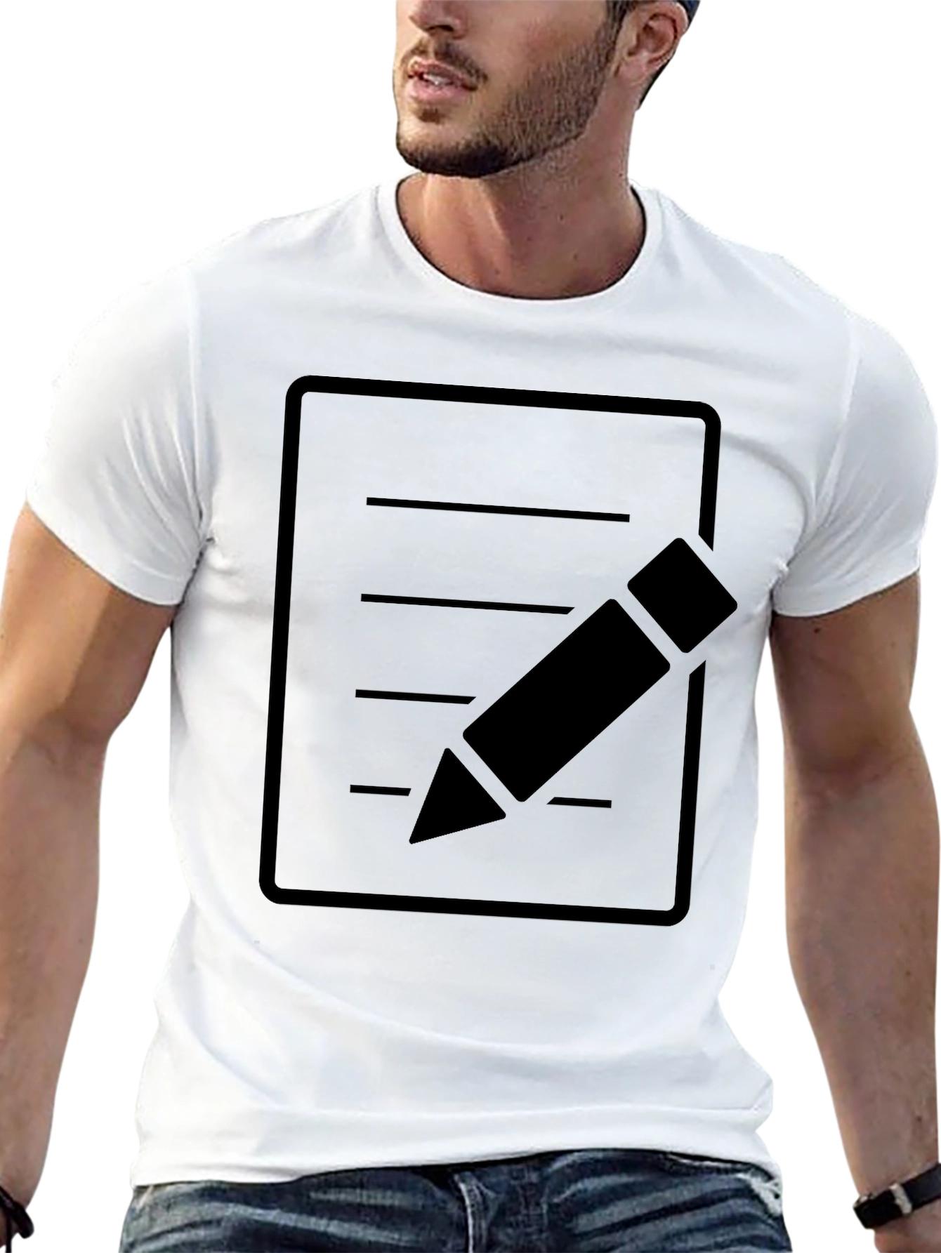 Minimalist Notepad and Pencil Graphic T-Shirt