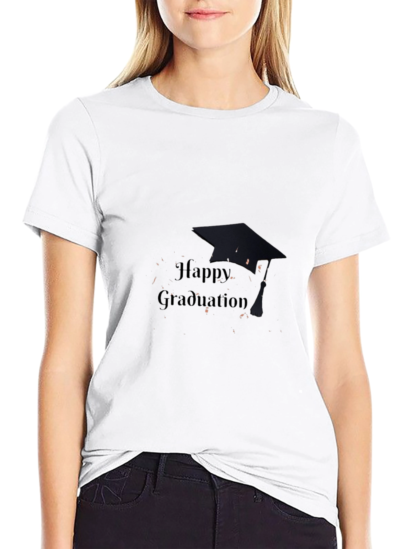 Happy Graduation T-Shirt Black Cotton Mens Crew Neck
