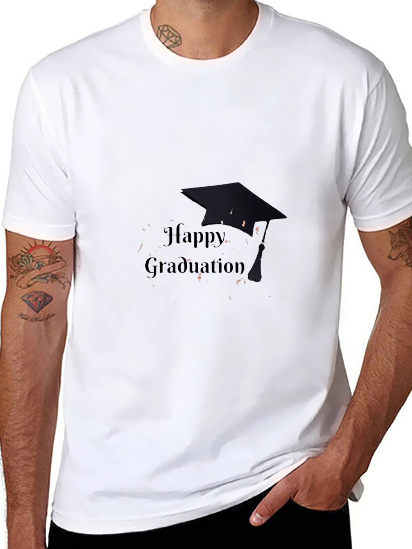 Happy Graduation T-Shirt Black Cotton Mens Crew Neck