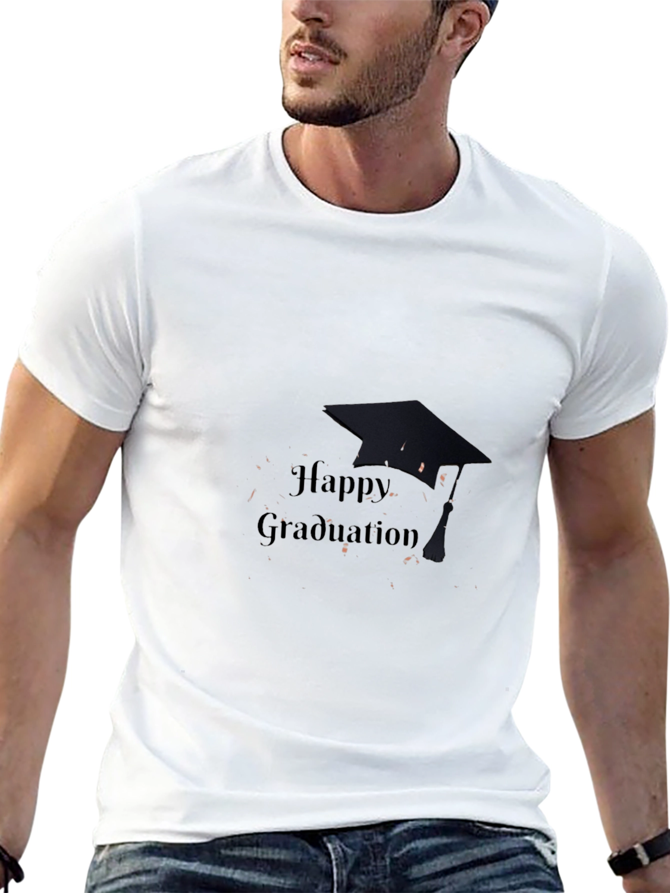 Happy Graduation T-Shirt Black Cotton Mens Crew Neck