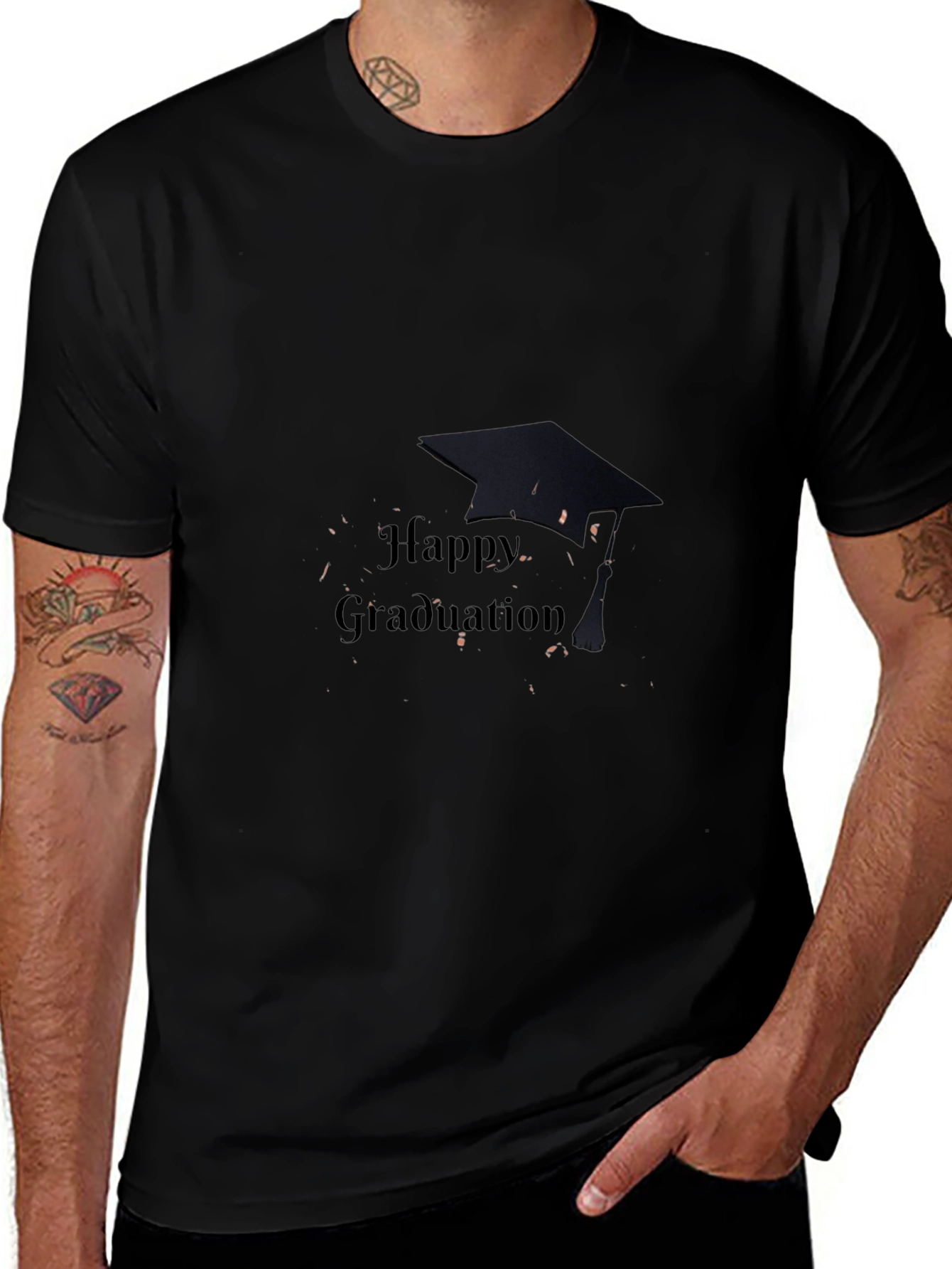 Happy Graduation T-Shirt Black Cotton Mens Crew Neck