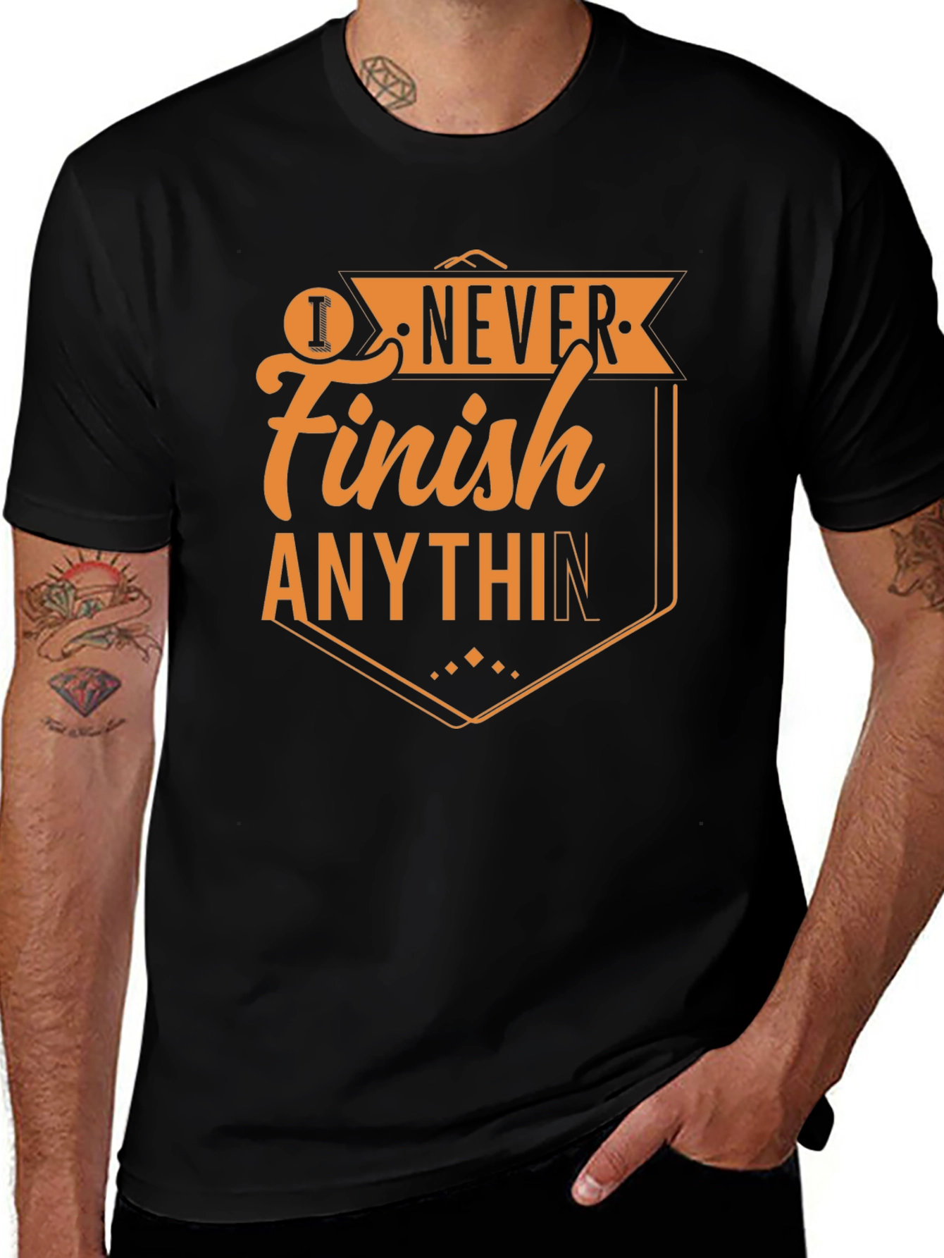 I Never Finish Anything T-Shirt - Mens Black Tee