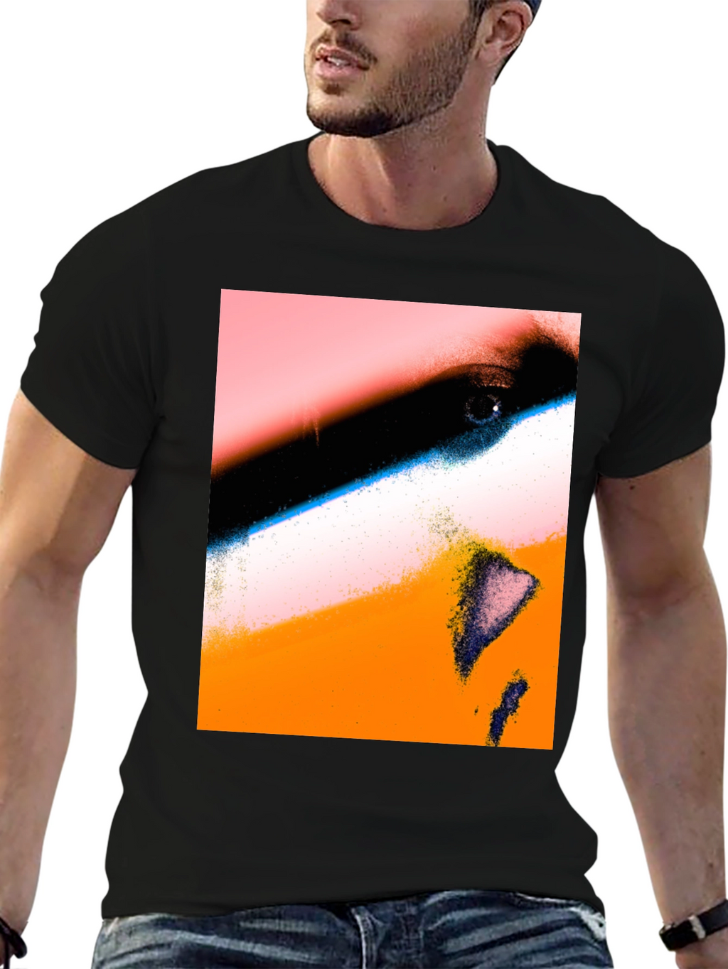 Abstract Face Print Black T-Shirt