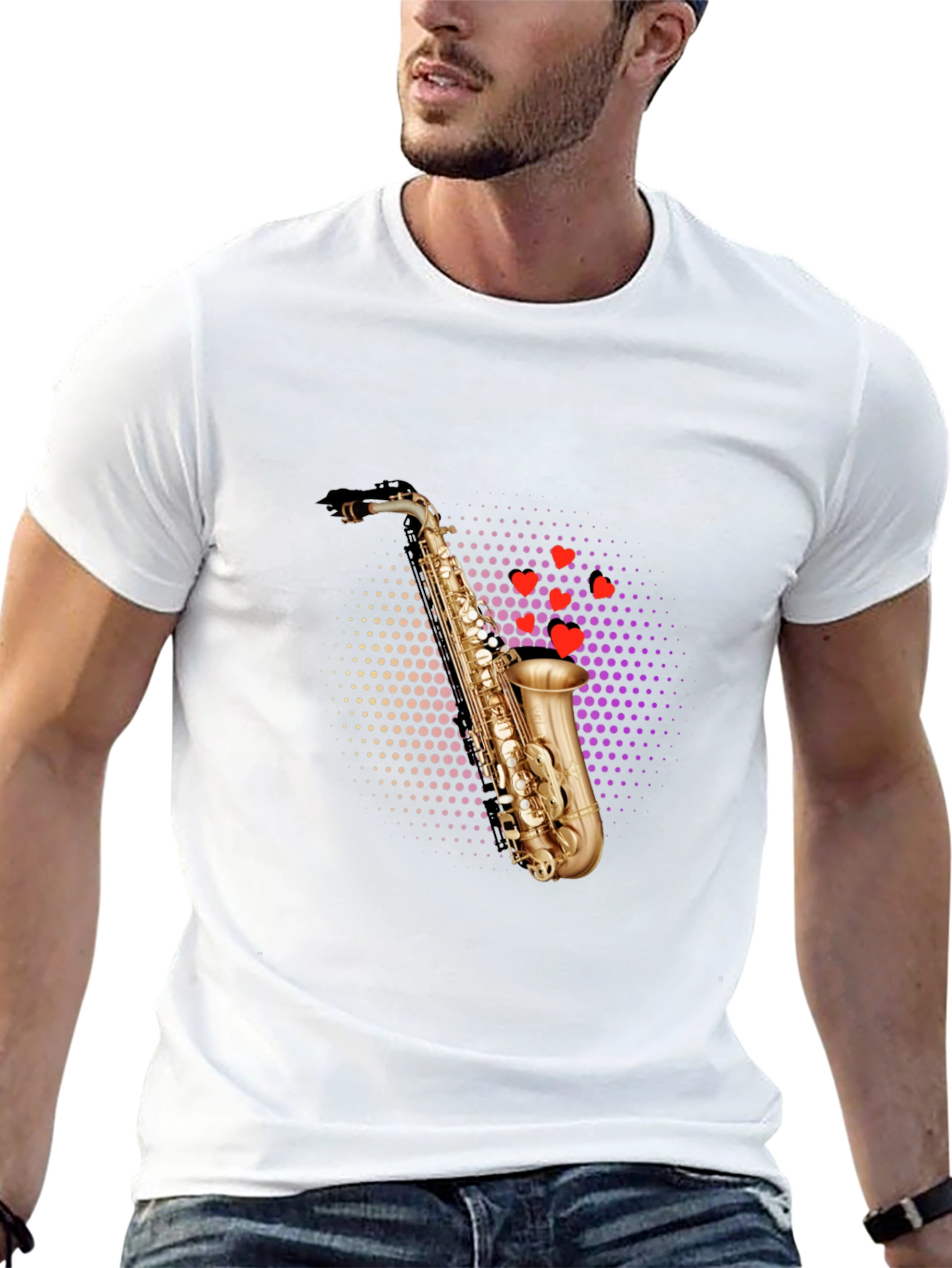 Saxophone Heartbeat Black T-Shirt - Music Lovers Tee
