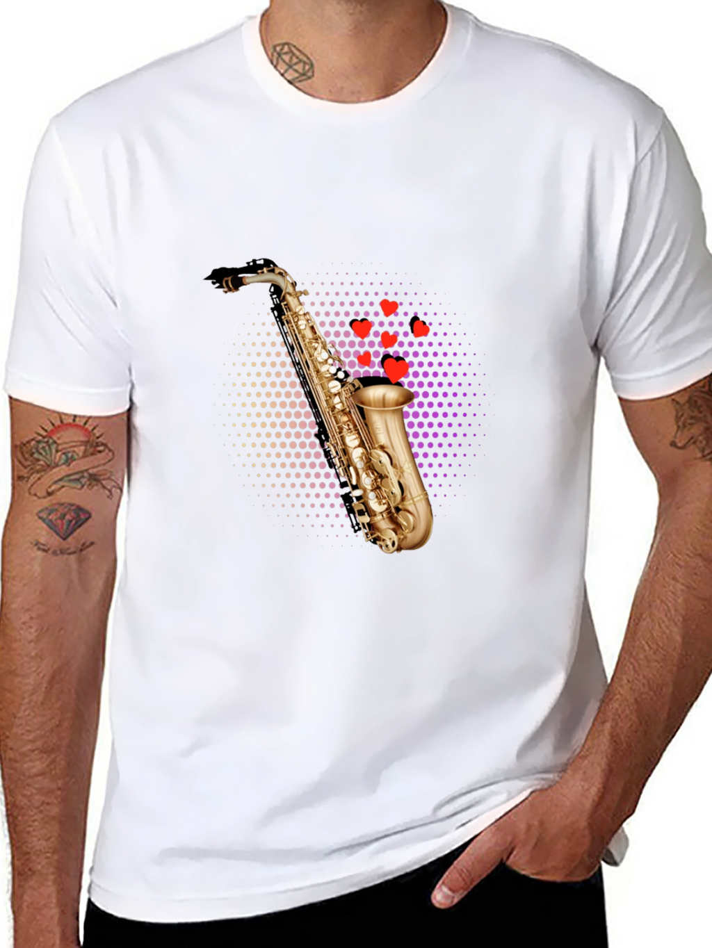 Saxophone Heartbeat Black T-Shirt - Music Lovers Tee