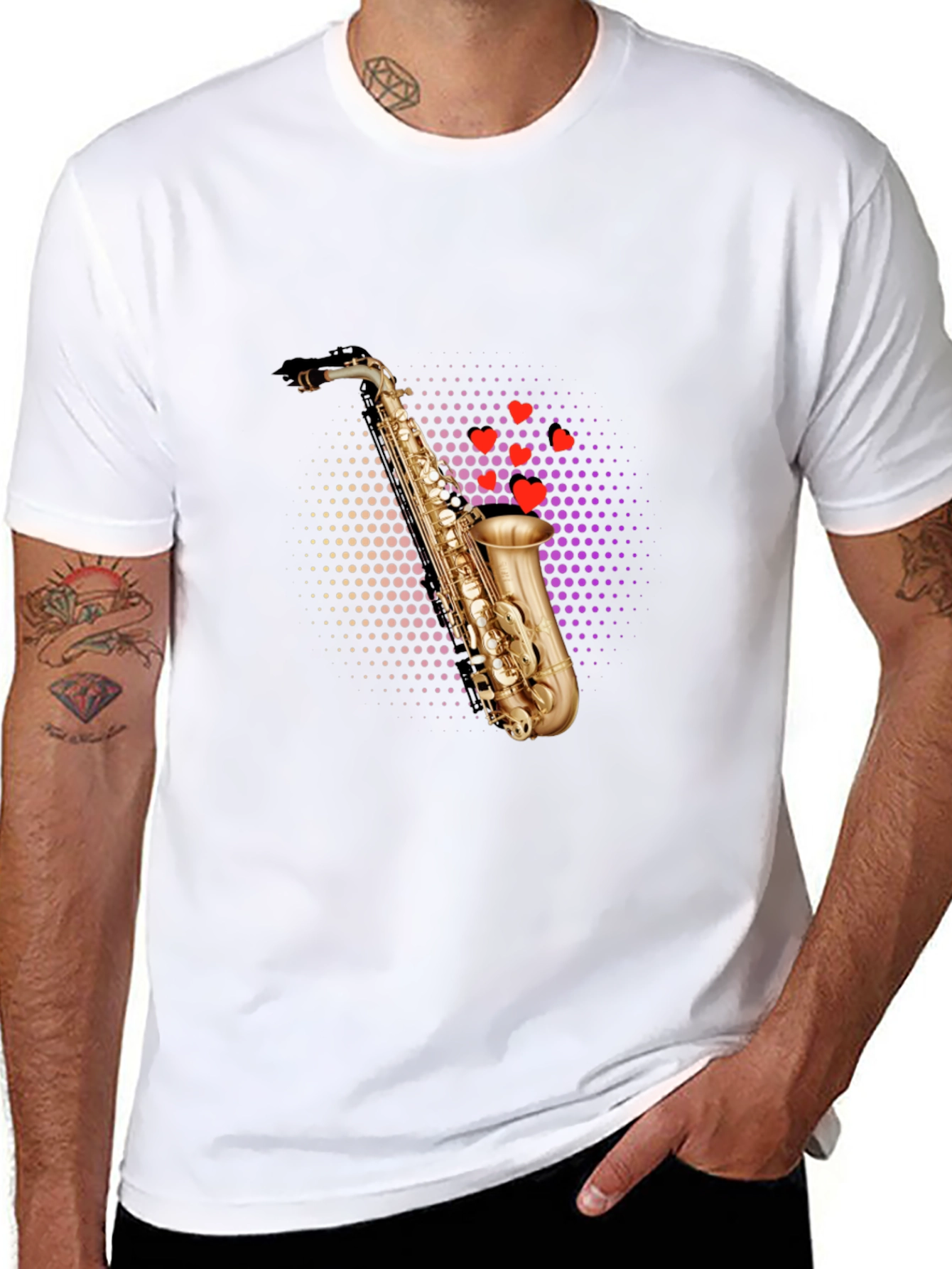 Saxophone Heartbeat Black T-Shirt - Music Lovers Tee