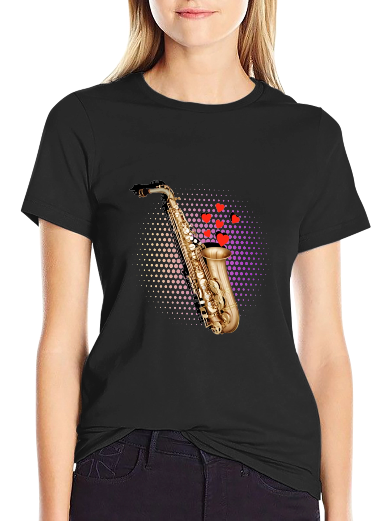 Saxophone Heartbeat Black T-Shirt - Music Lovers Tee