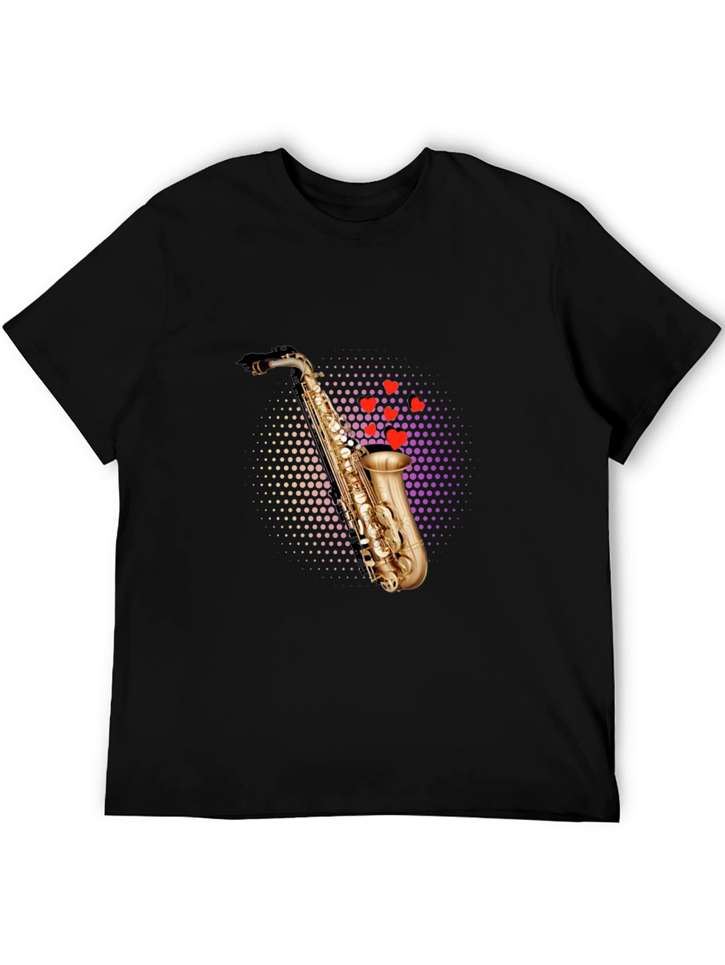 Saxophone Heartbeat Black T-Shirt - Music Lovers Tee