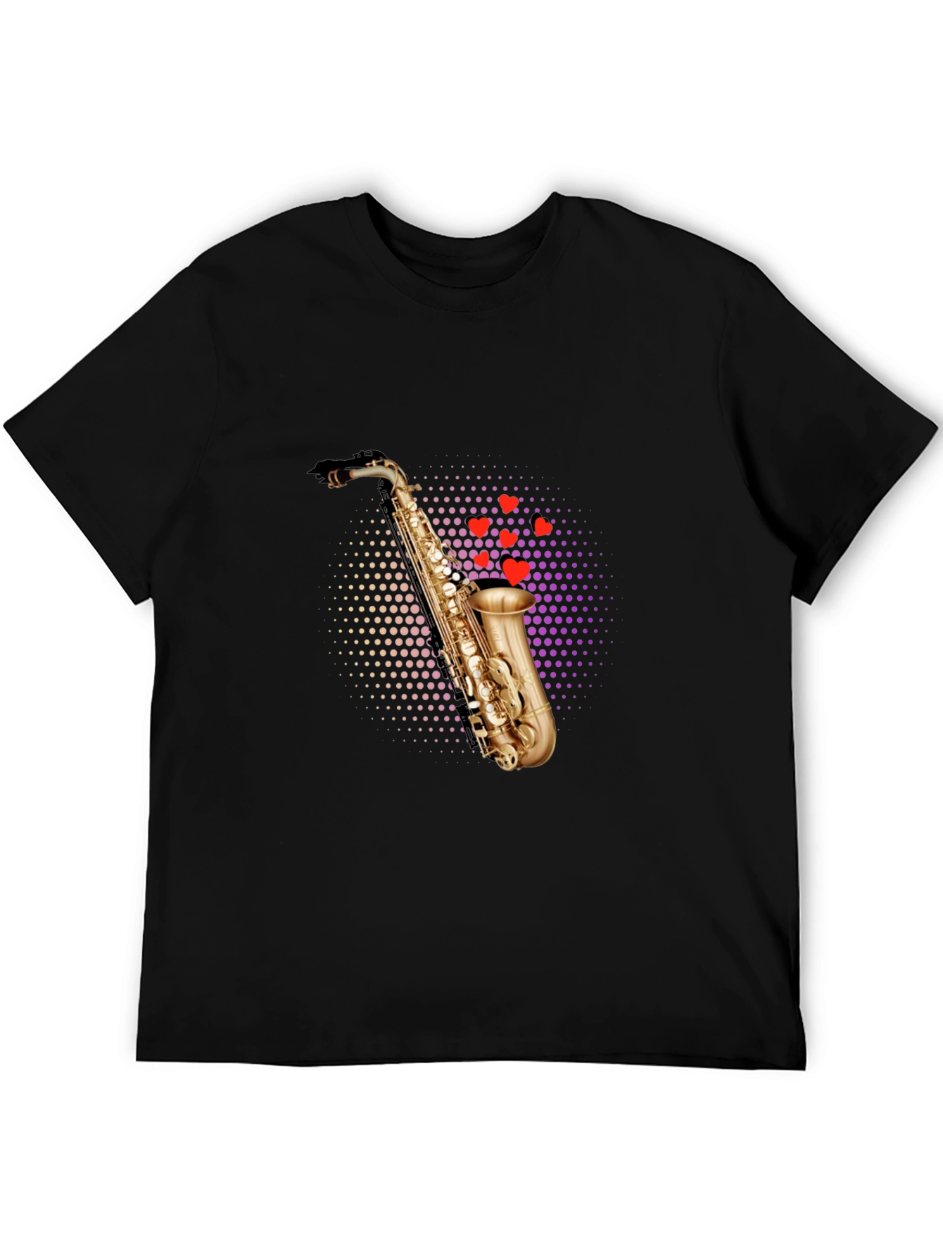 Saxophone Heartbeat Black T-Shirt - Music Lovers Tee