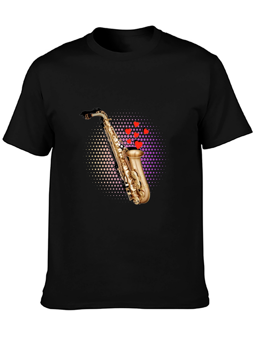 Saxophone Heartbeat Black T-Shirt - Music Lovers Tee