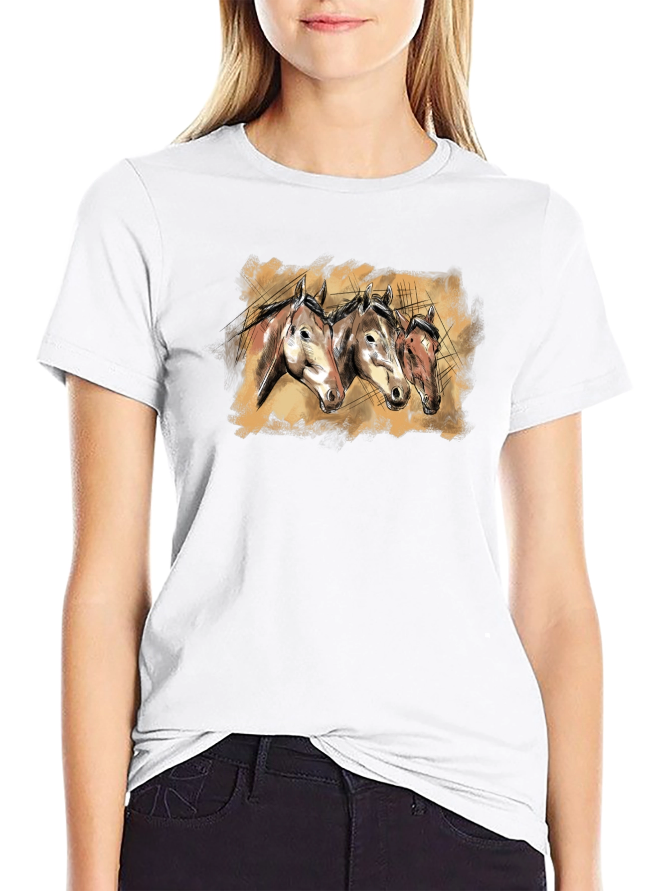 Horse Trio Graphic Tee - Black Unisex T-Shirt