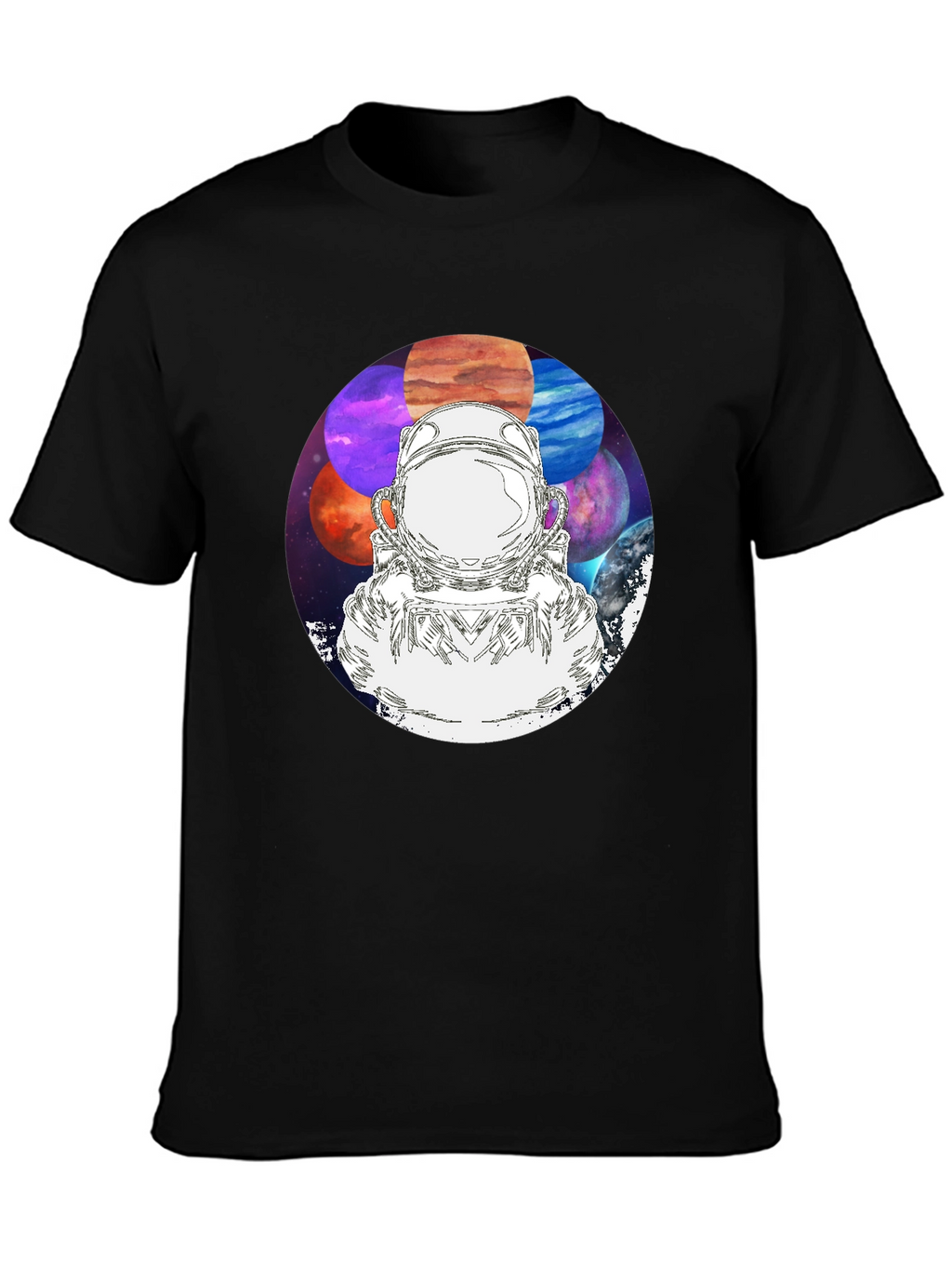 Astronaut & Planets Graphic Black T-Shirt