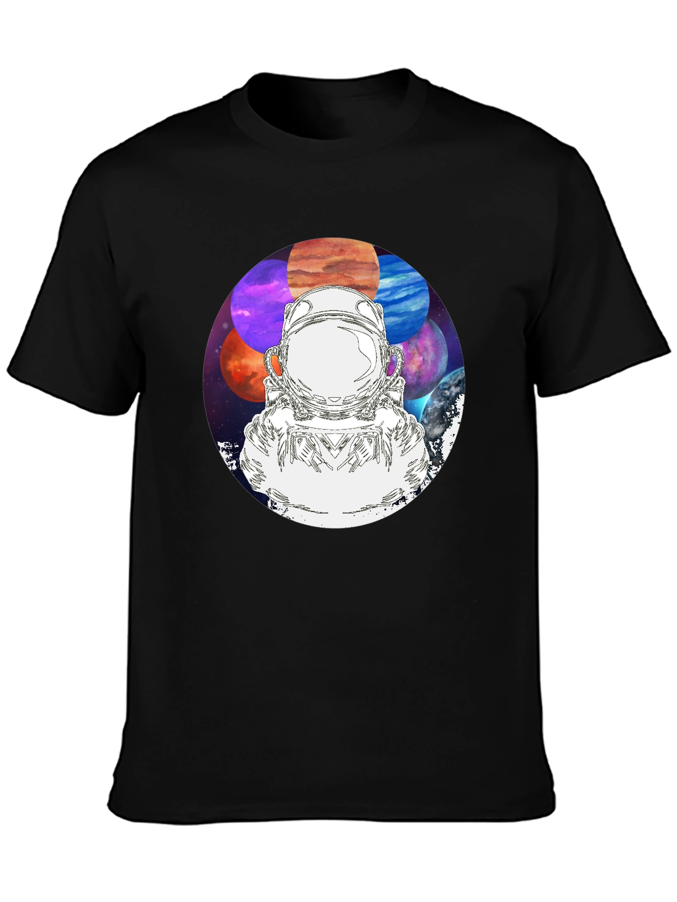 Astronaut & Planets Graphic Black T-Shirt