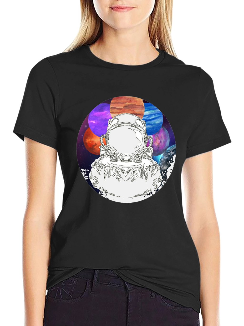 Astronaut & Planets Graphic Black T-Shirt