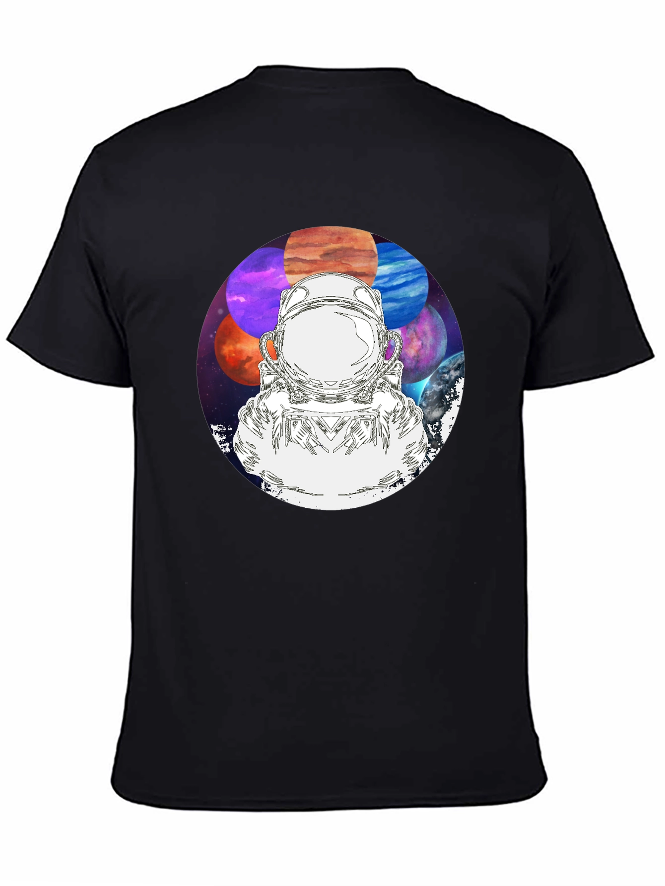 Astronaut & Planets Graphic Black T-Shirt