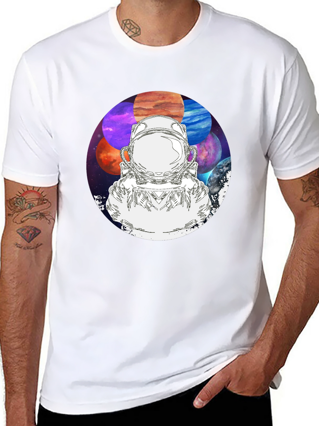 Astronaut & Planets Graphic Black T-Shirt