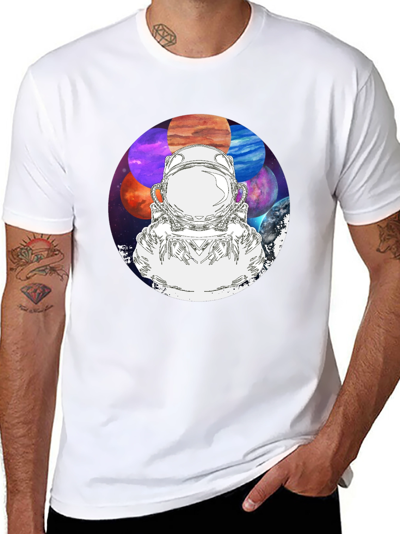 Astronaut & Planets Graphic Black T-Shirt