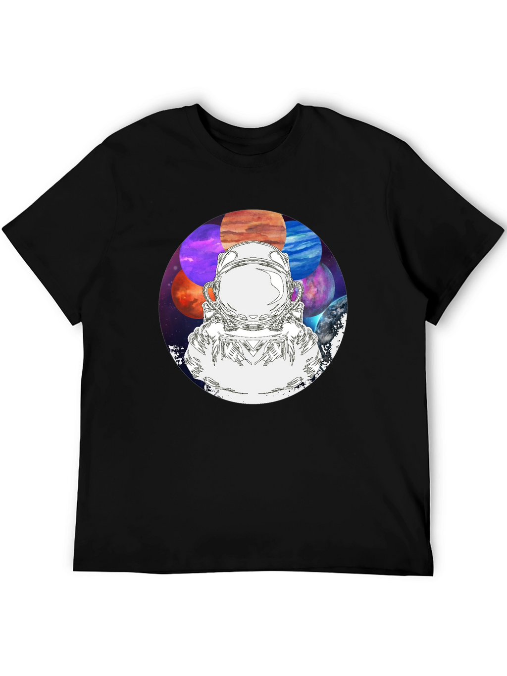 Astronaut & Planets Graphic Black T-Shirt
