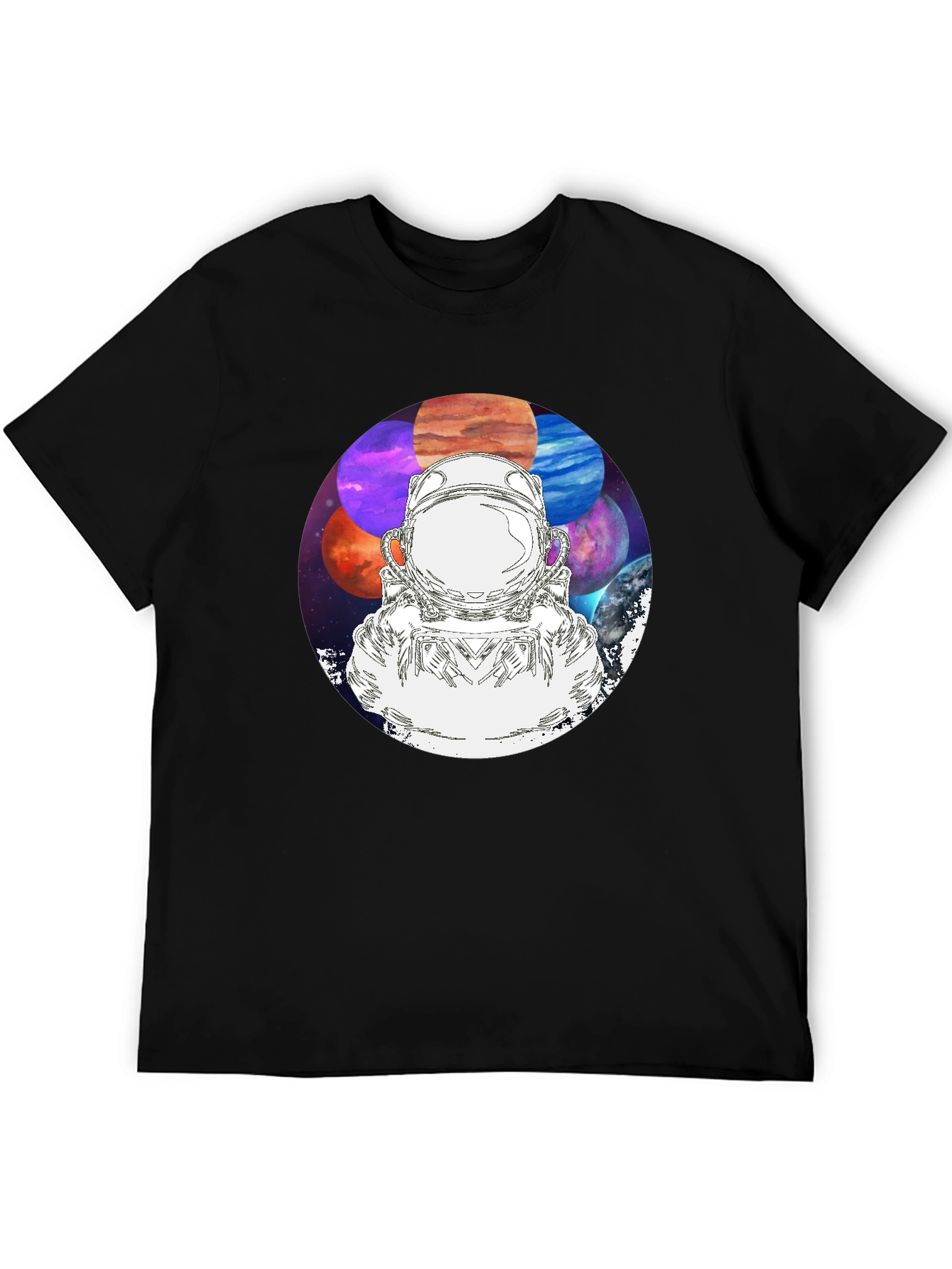 Astronaut & Planets Graphic Black T-Shirt