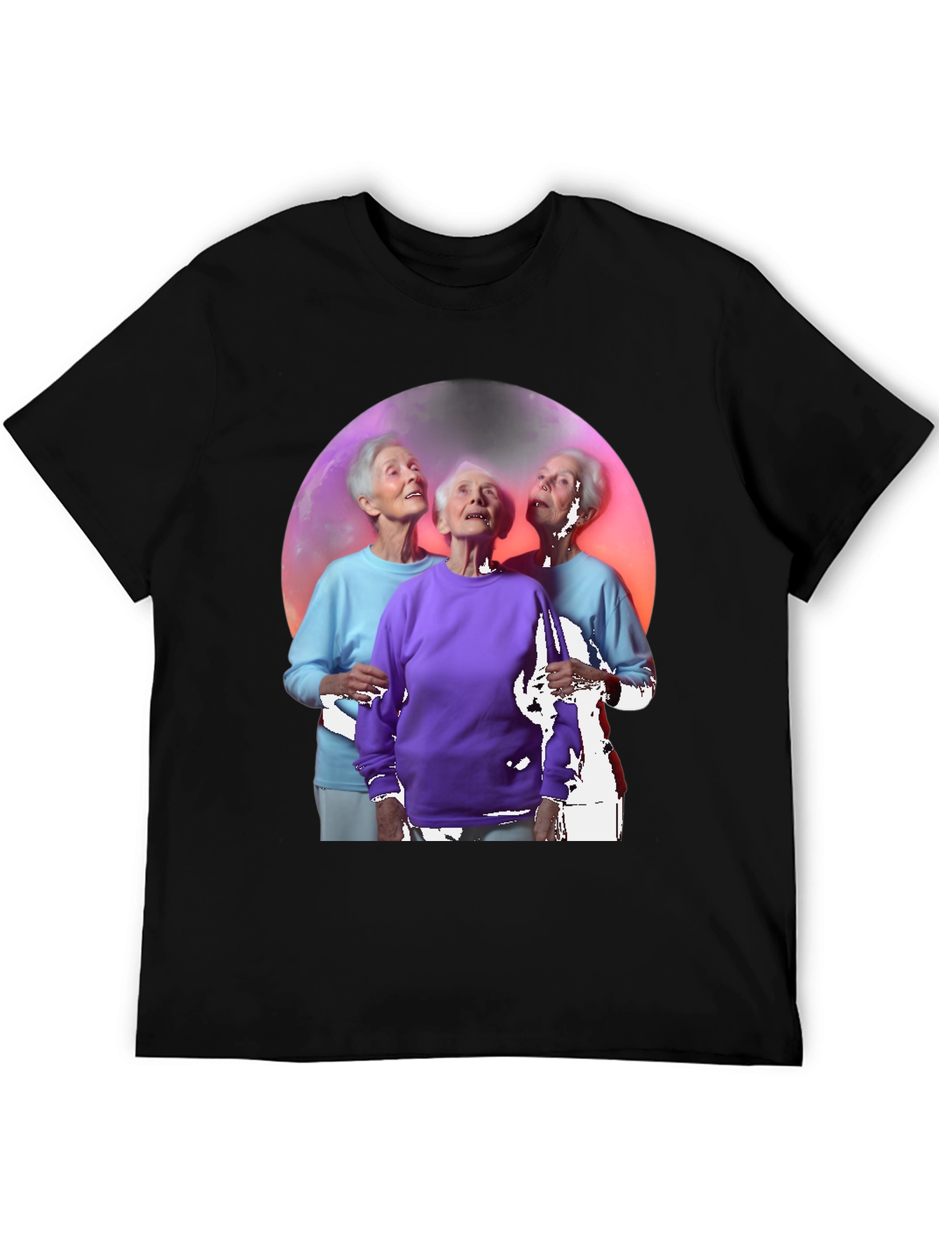 Three Grannies in Space Black T-Shirt