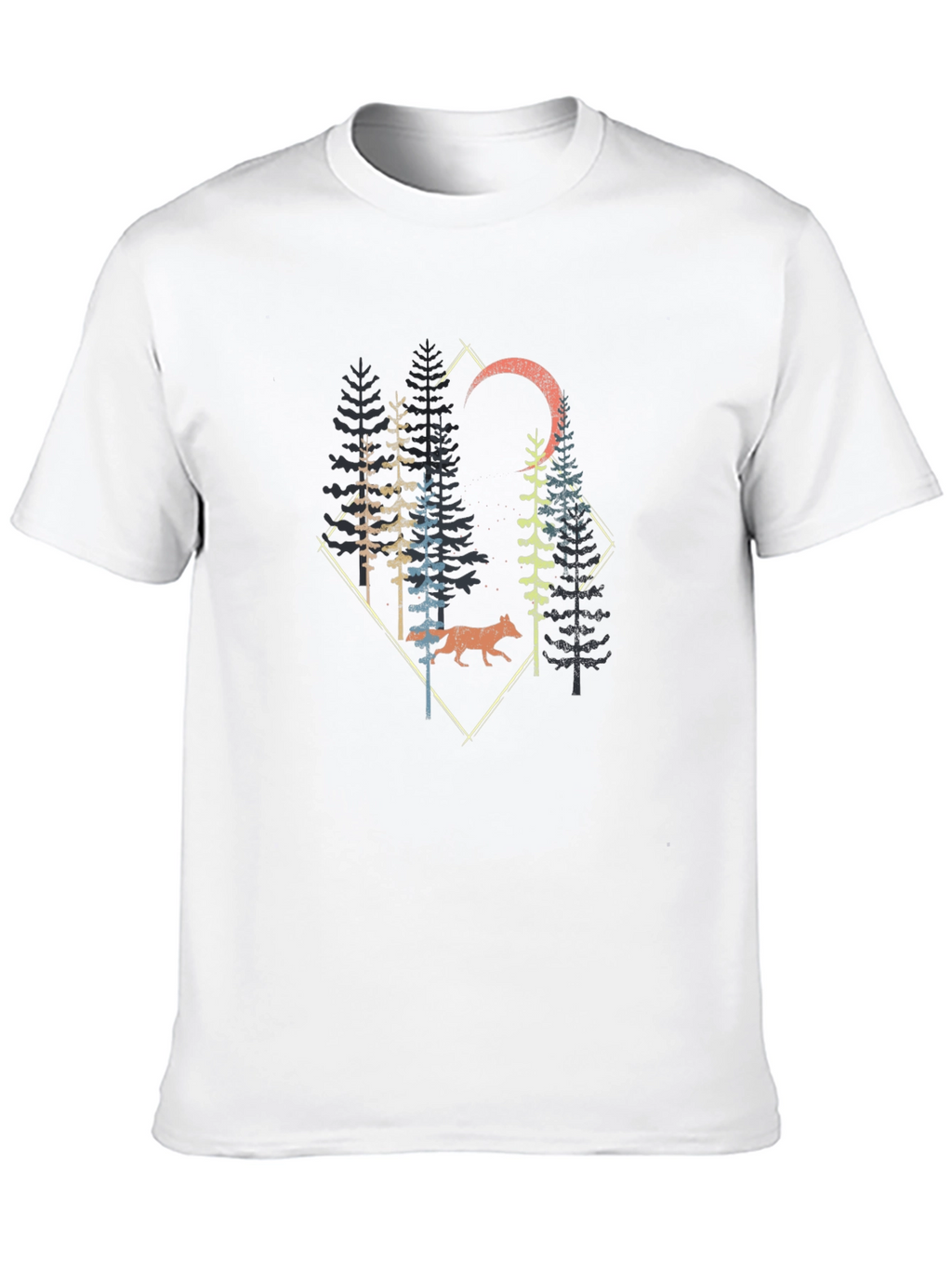 Nature Wolf Forest Graphic Print Black T-Shirt