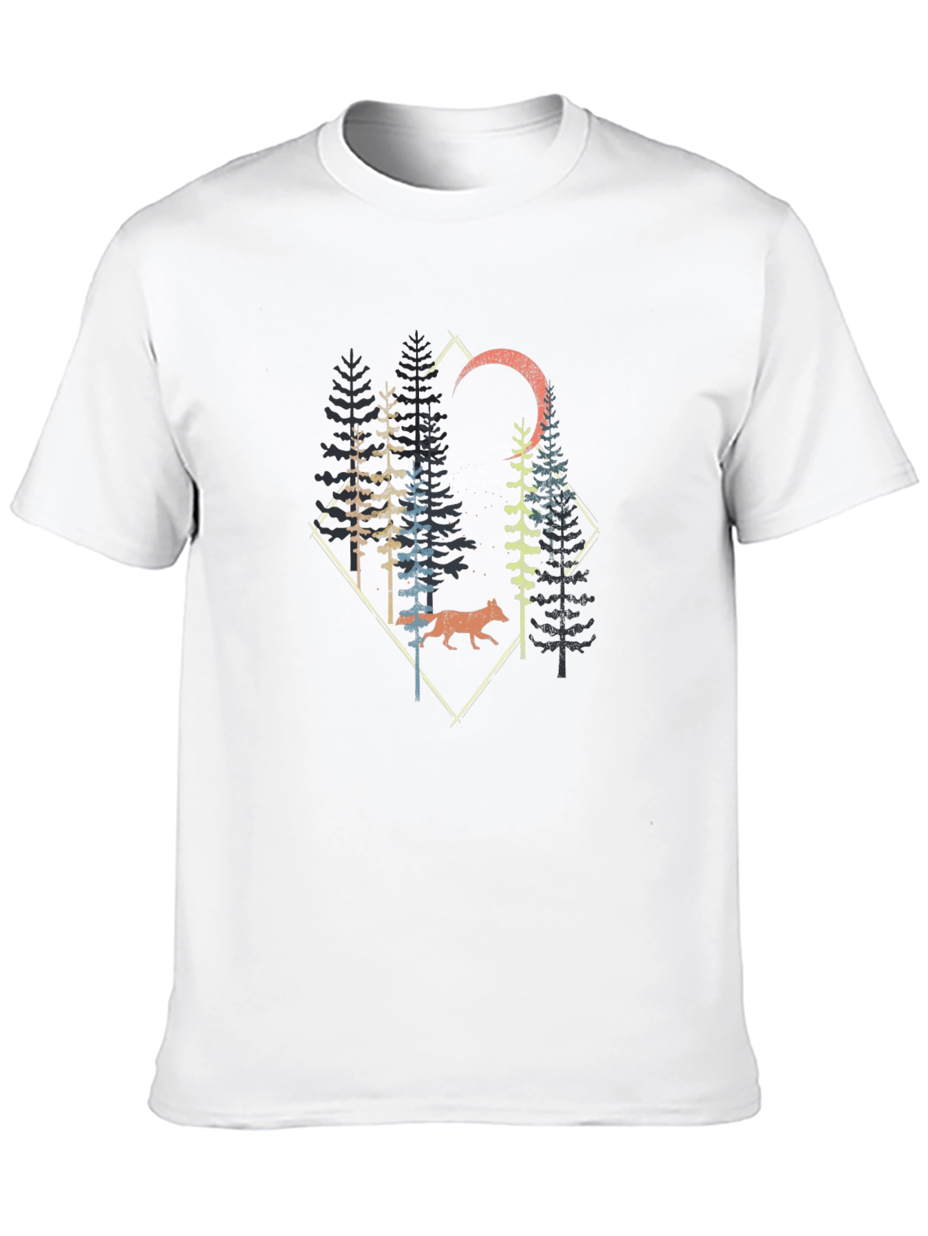 Nature Wolf Forest Graphic Print Black T-Shirt